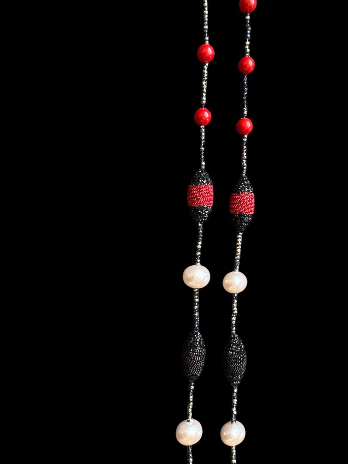 Single Line Pearl and Turkish Bead Crystal Necklace Bronze