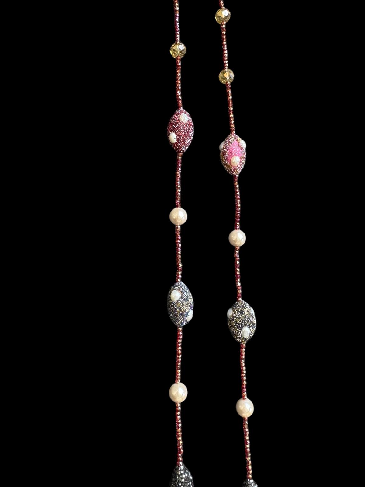 Single Line Pearl and Turkish Bead Crystal Necklace Multicolor