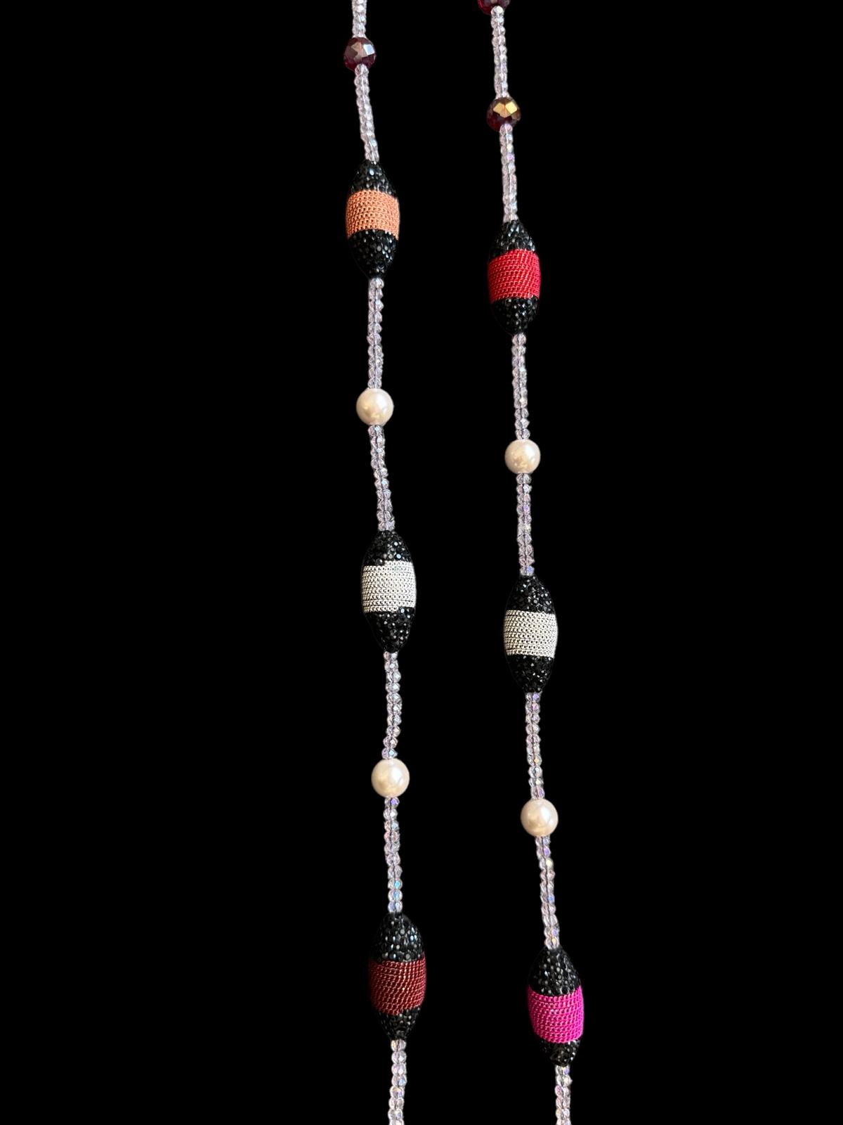 Single Line Pearl and Turkish Bead Crystal Necklace Clear