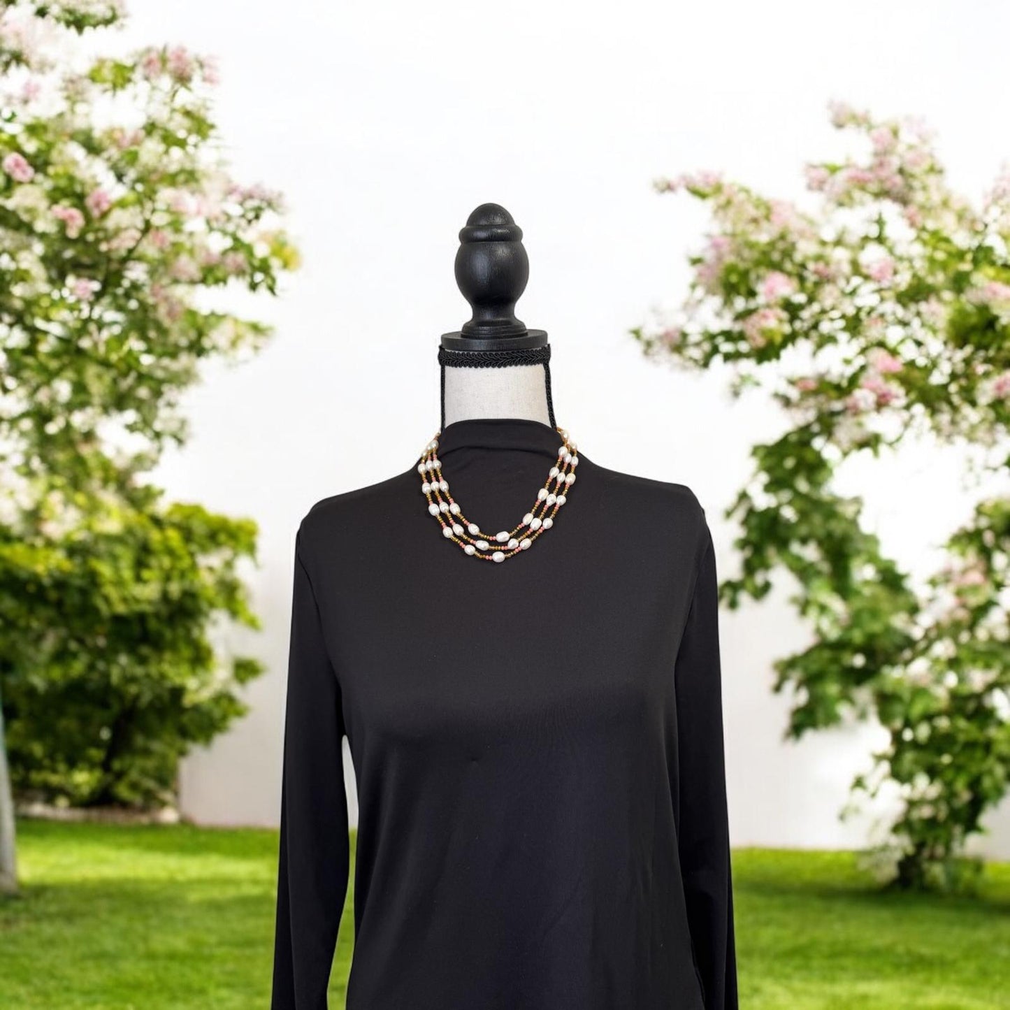 Fresh Water Pearl Tricolored 3 Layer Short Necklace Orange