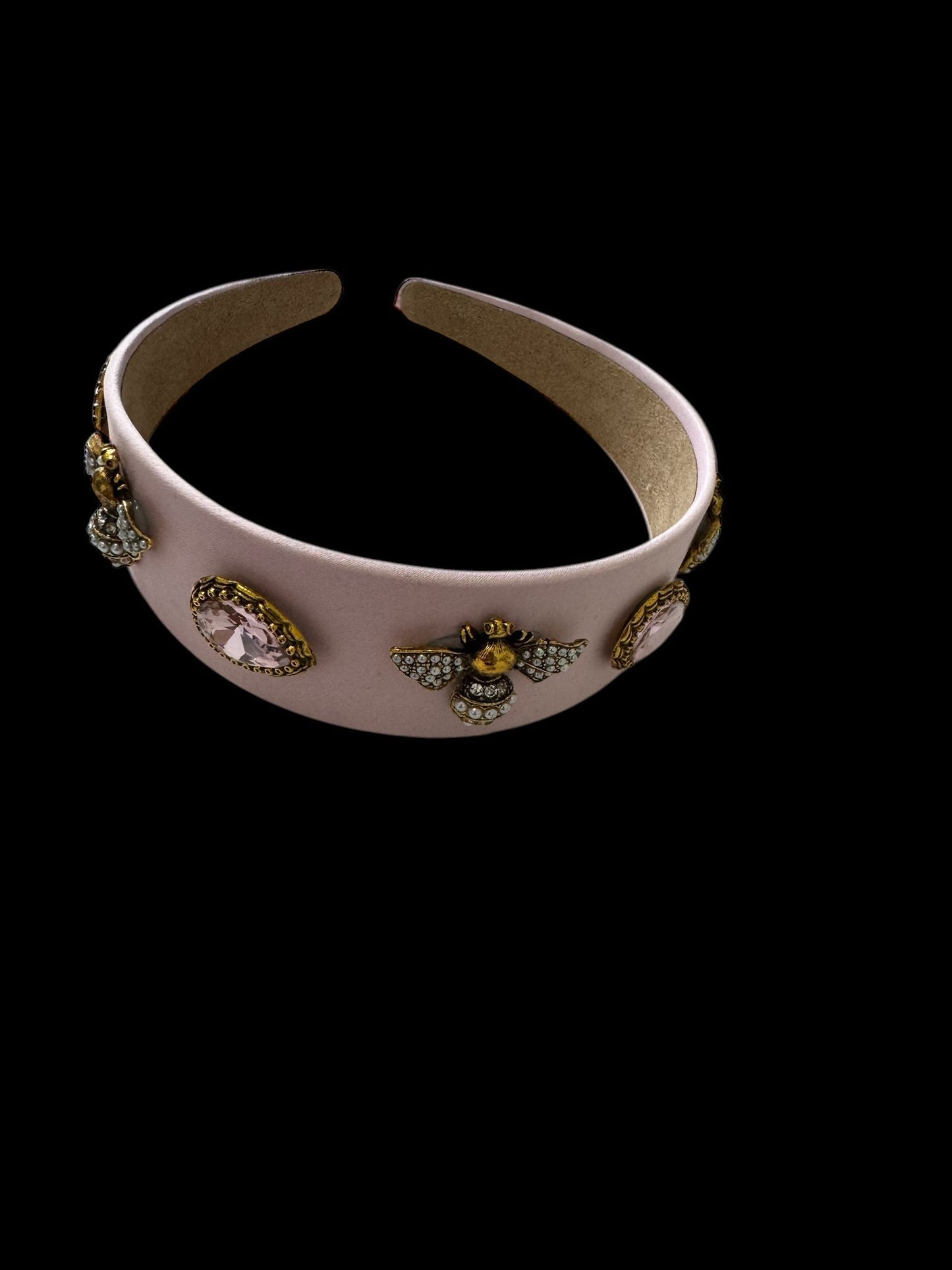 Quilted Almond and Bee Silk Ornamental Headband Purple