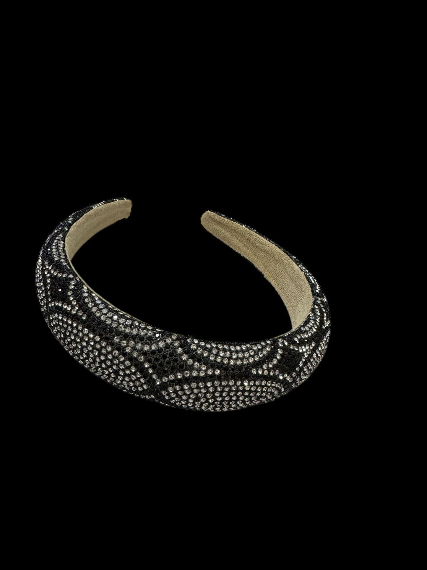 2" Inch Geometric Pattern Rhinestone Padded Crystal Headband Black