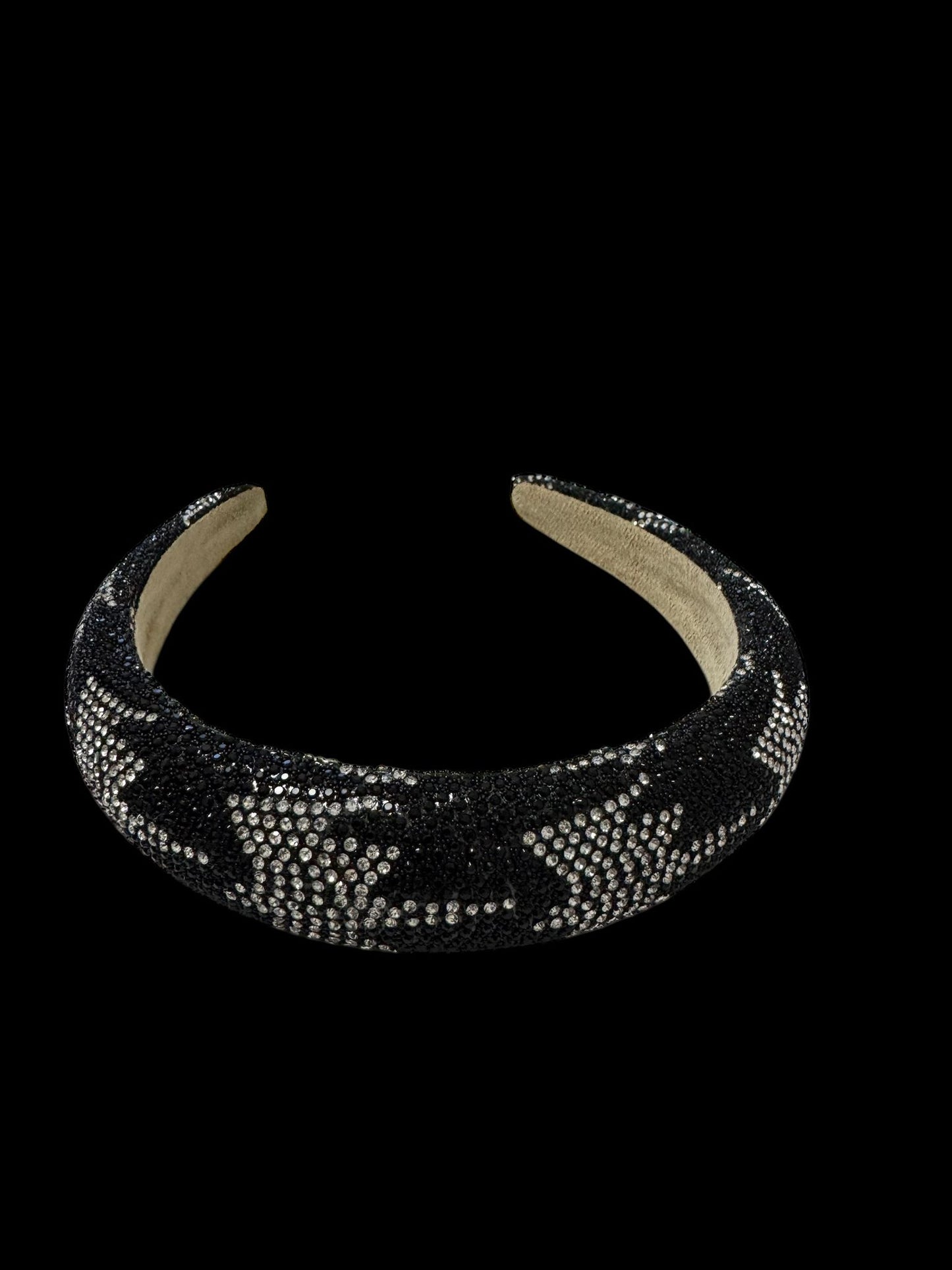 2" Inch Geometric Pattern Rhinestone Padded Crystal Headband Black Stars