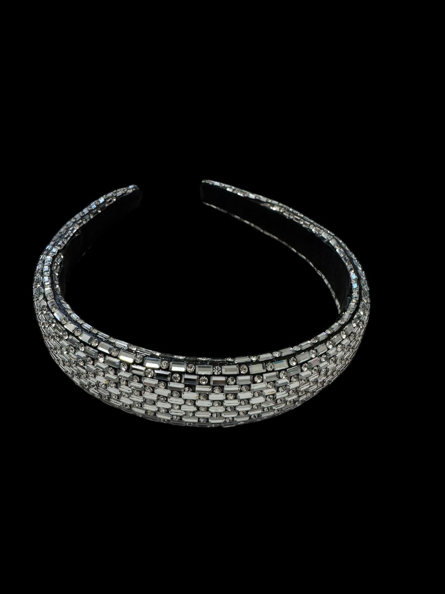 1" Inch Dash & Dot Pattern Rhinestone Padded Crystal Headband White
