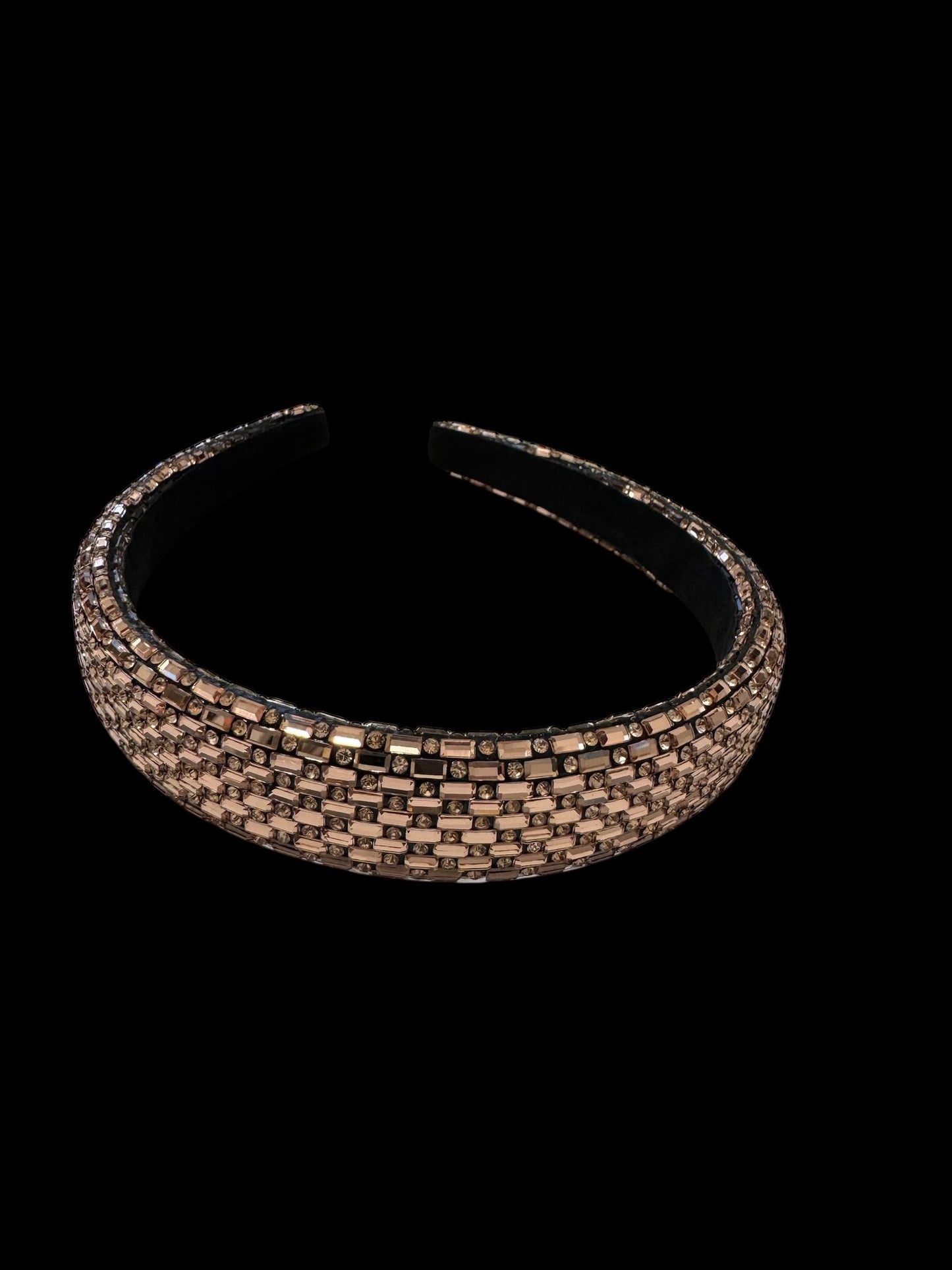 1" Inch Dash & Dot Pattern Rhinestone Padded Crystal Headband Gold