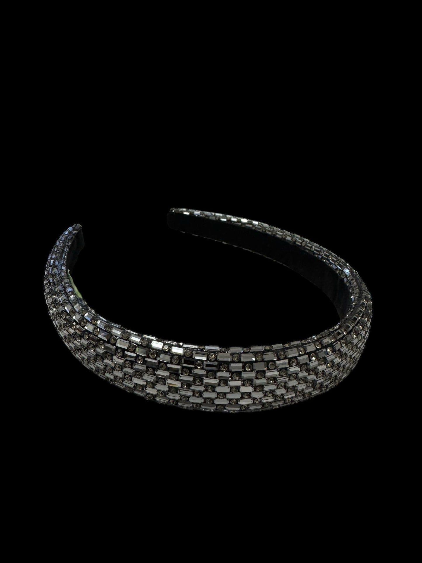 1" Inch Dash & Dot Pattern Rhinestone Padded Crystal Headband Black