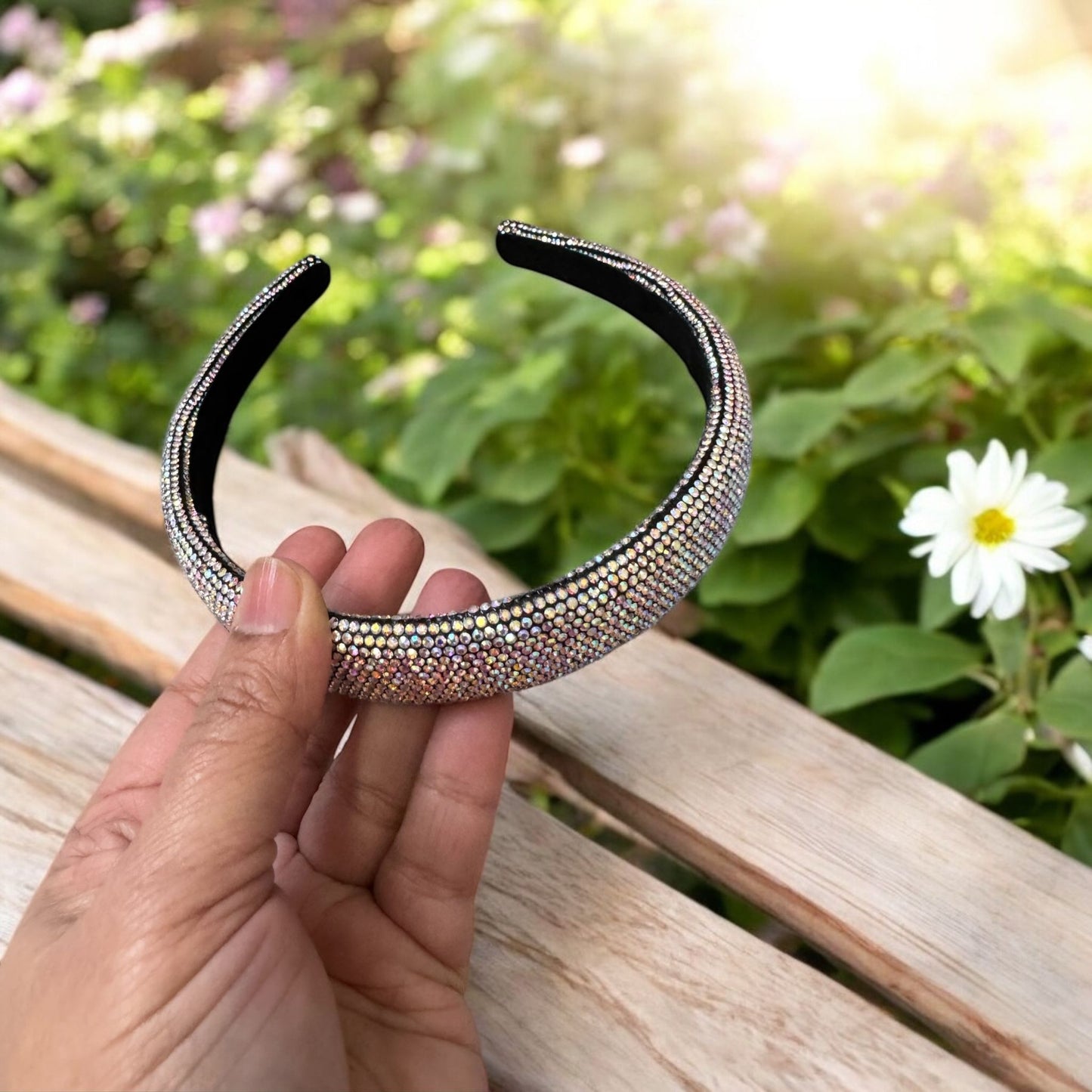 1" Inch Rhinestone Crystal Padded Headband White