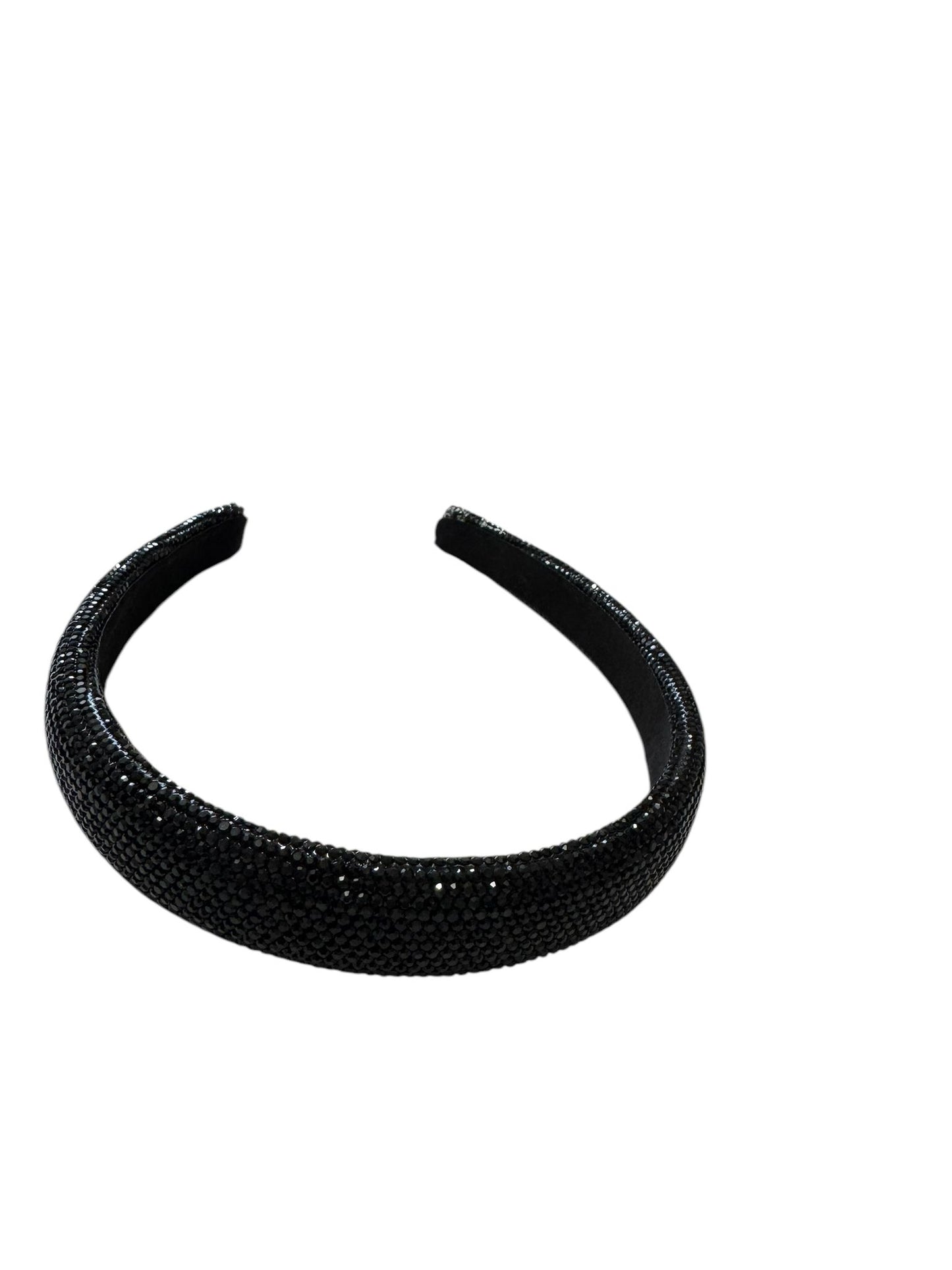 1" Inch Rhinestone Crystal Padded Headband Black