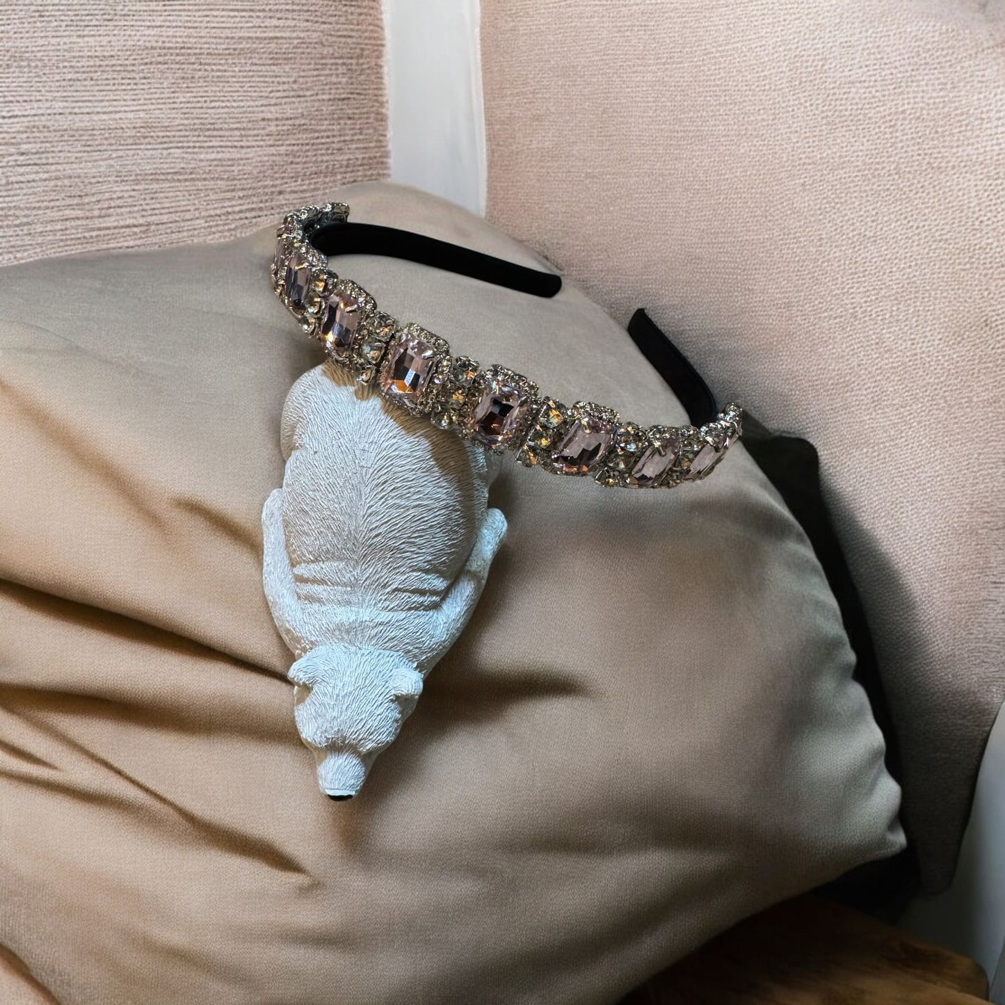 Headband 1/2 Inch Square Stones Pink