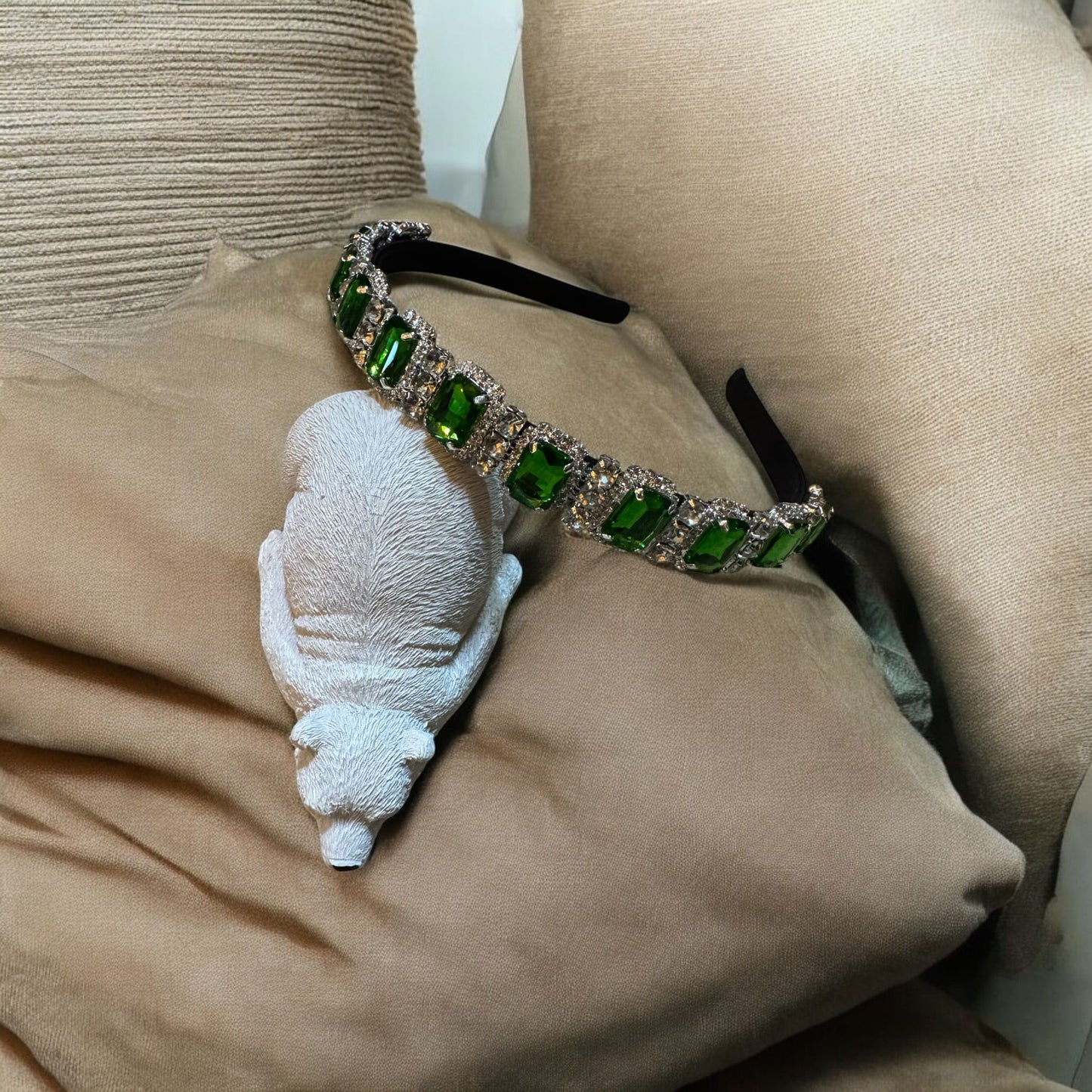 Headband 1/2 Inch Square Stones Green