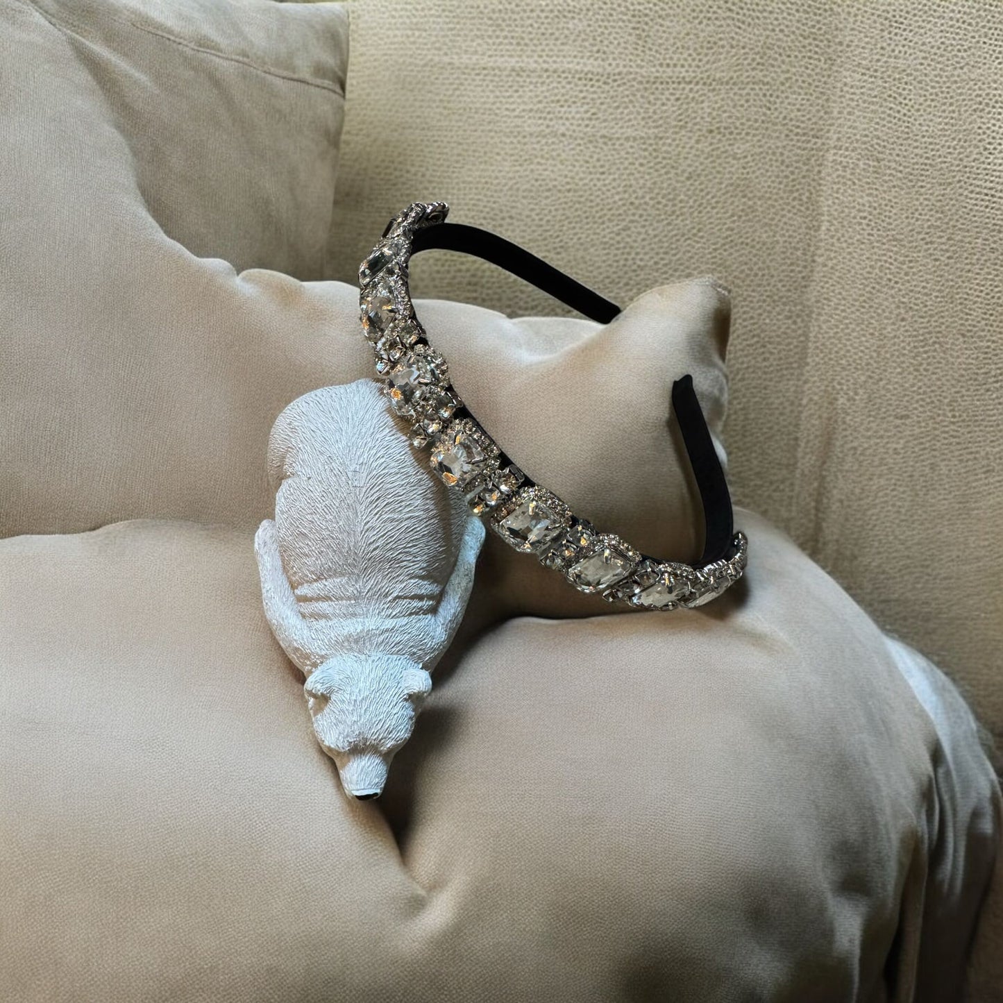Headband 1/2 Inch Square Stones White