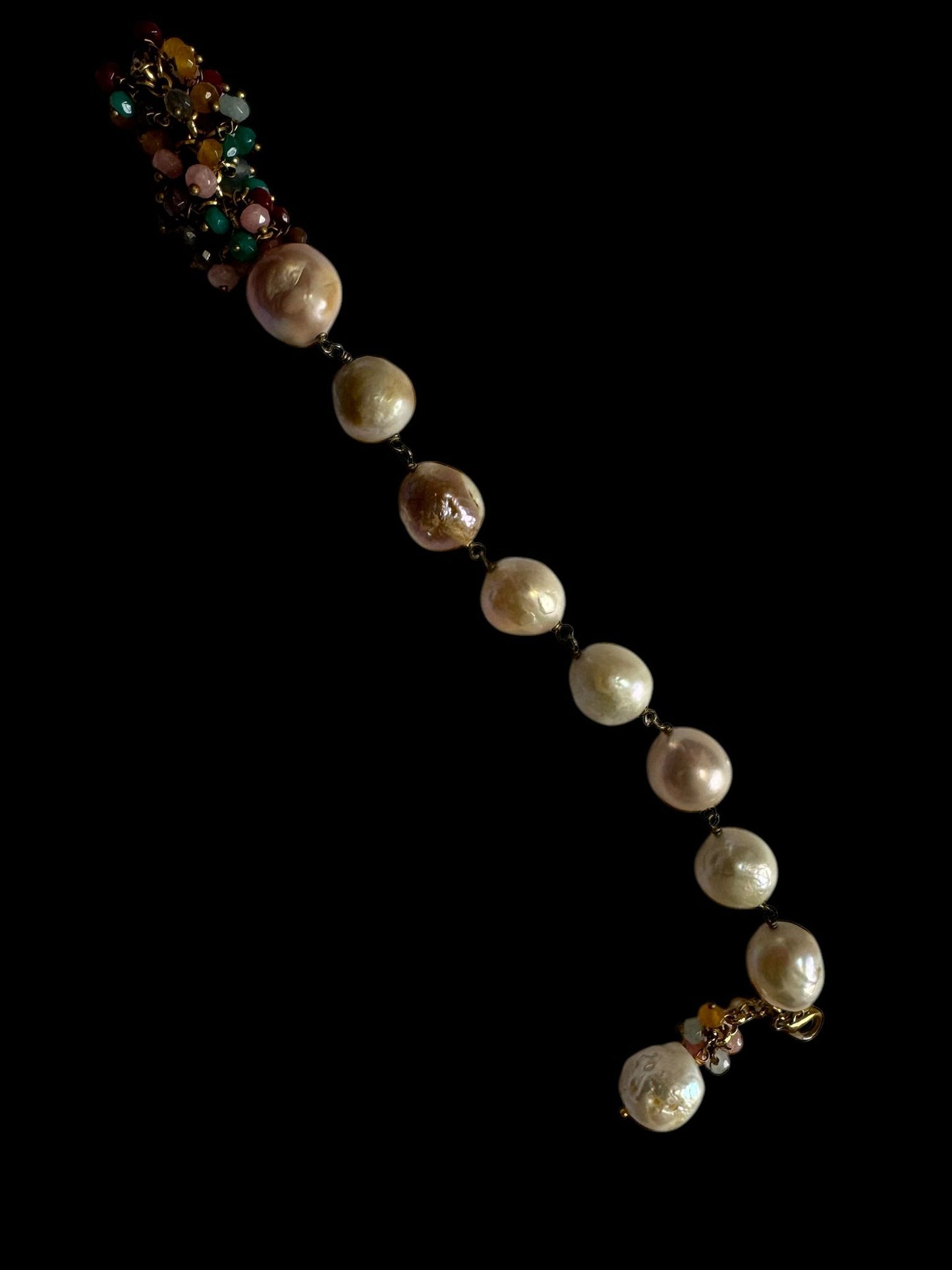 Bracelet with Baroque Pearl and Crystal Hangings