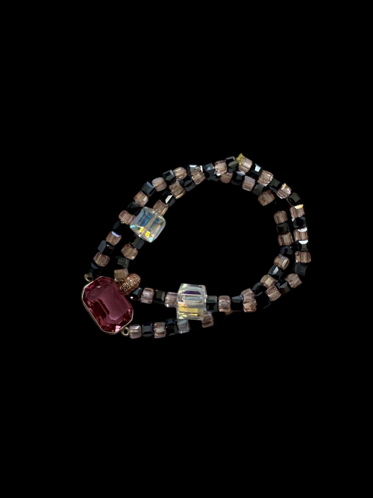 Bracelet Friendship with Swarovski and Square Crystals pair of two Pink