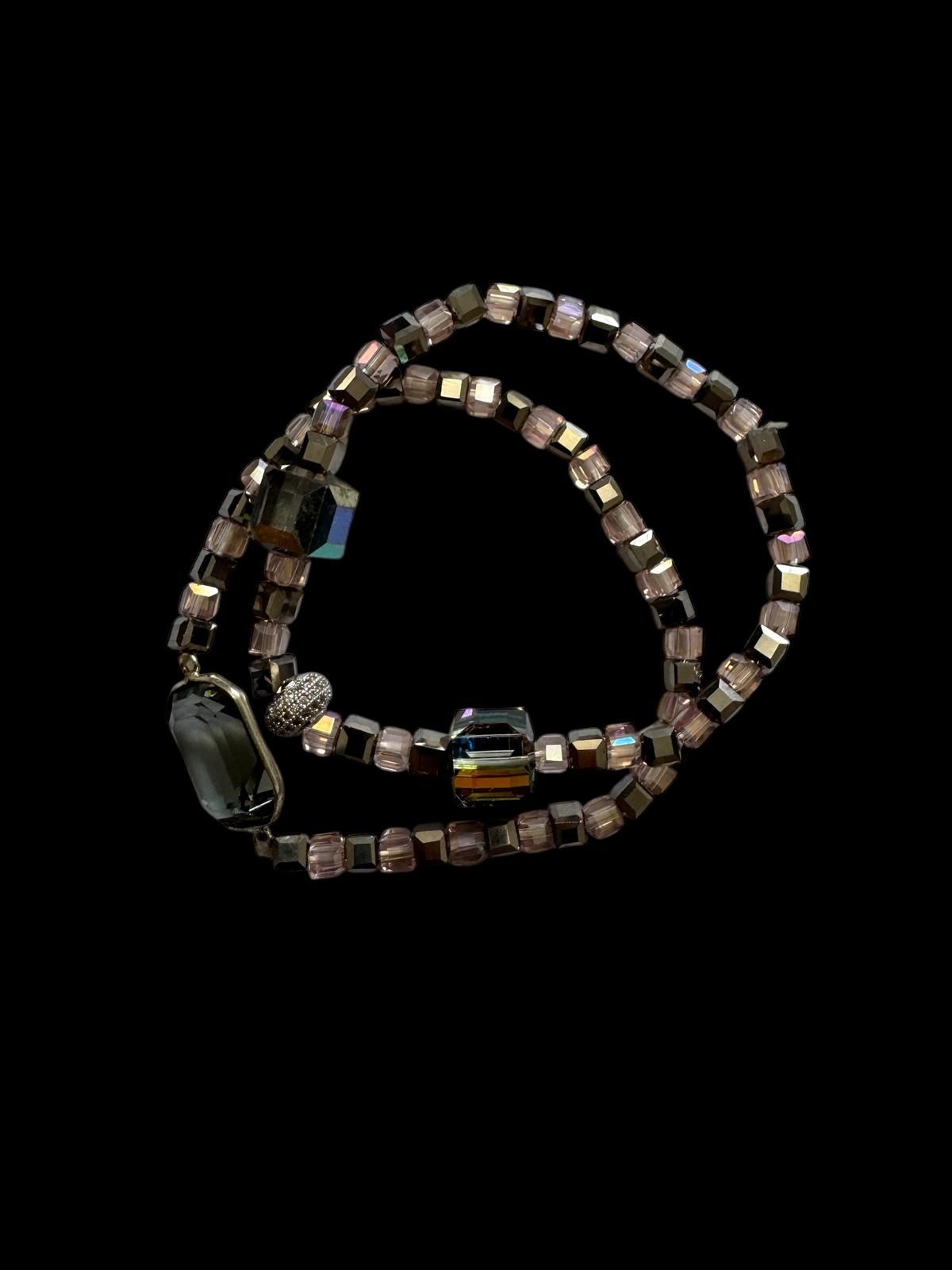 Bracelet Friendship with Swarovski and Square Crystals pair of two Gray