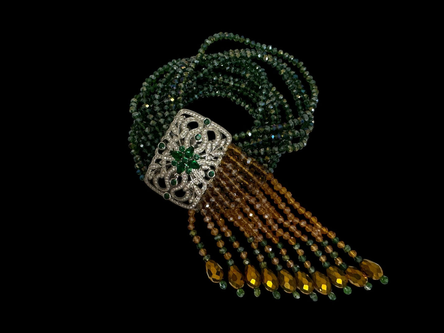 SparkleFlex Crystal Bracelet with Square Zircon Charm in Green & Gold