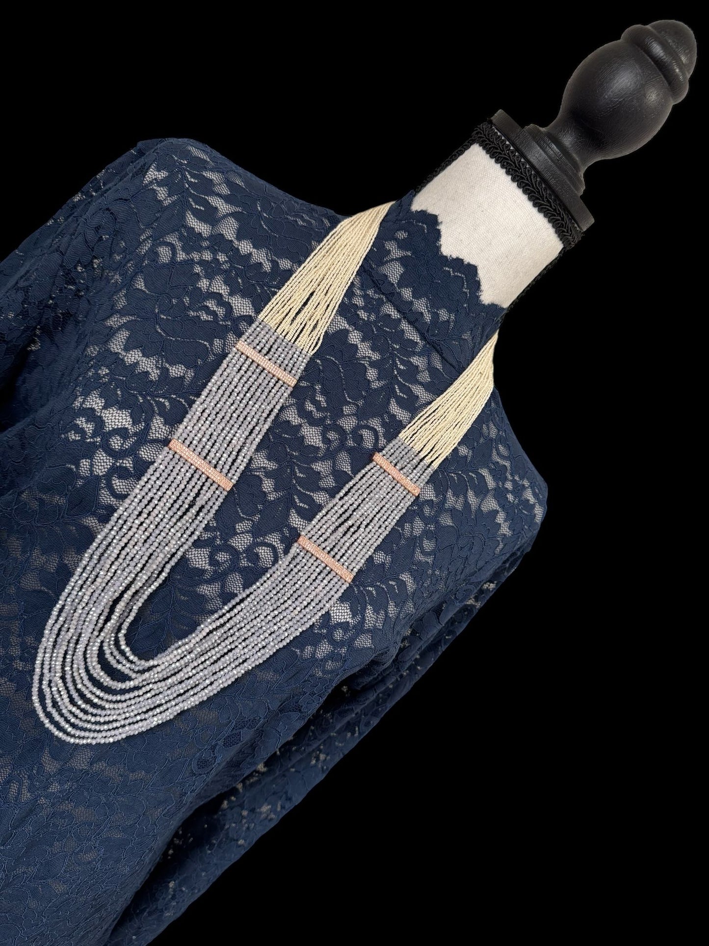 Necklace Crystal Layered with Tiny Pearls and Zircon Strip White / Purple