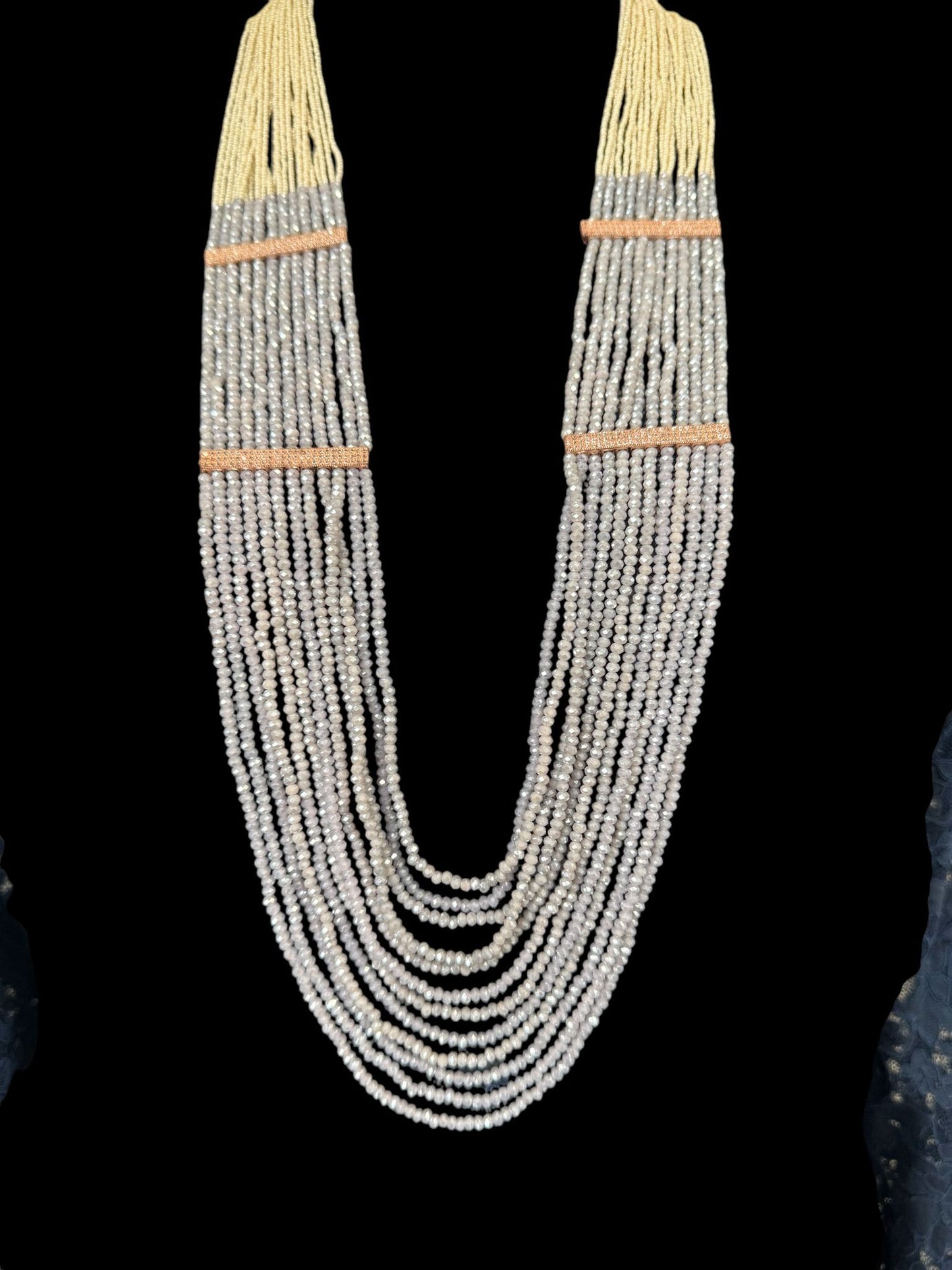 Necklace Crystal Layered with Tiny Pearls and Zircon Strip White / Purple
