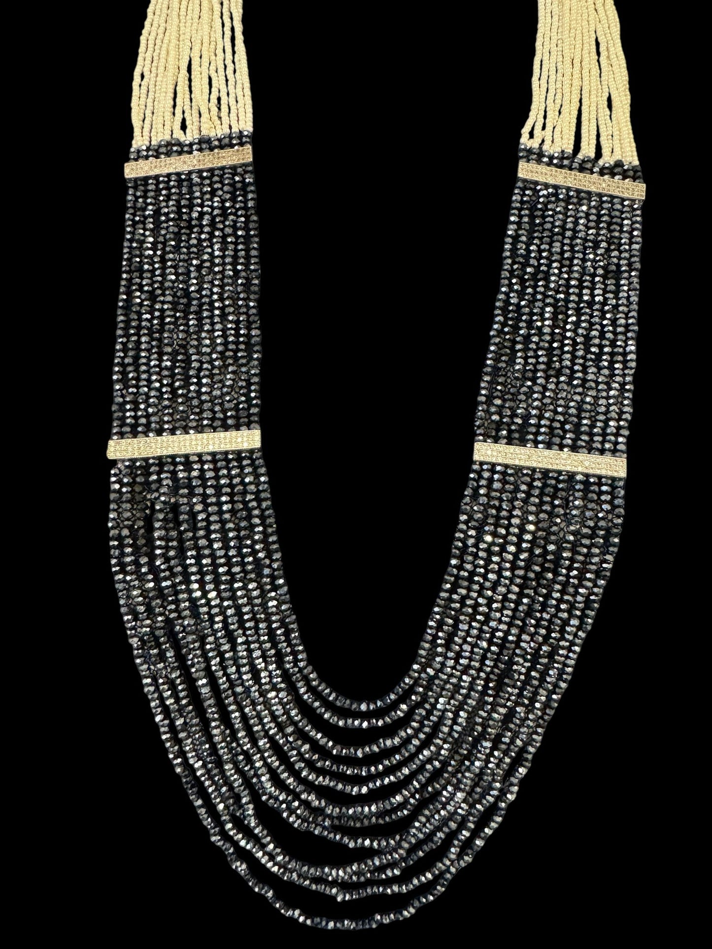 Necklace Crystal Layered with Tiny Pearls and Zircon Strip White / Navy