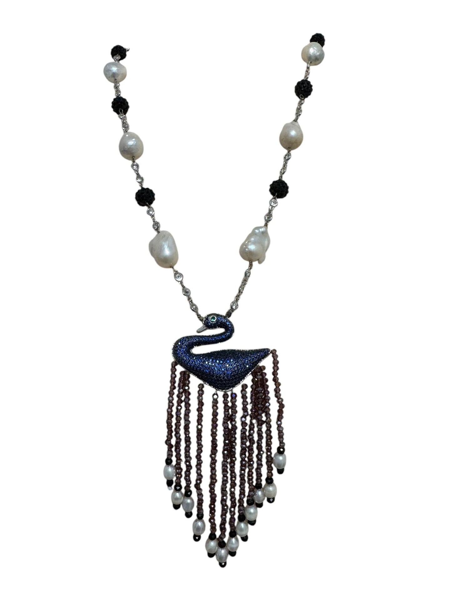Baroque Pearl Crystal Chain Swan Face Zircon Pendant