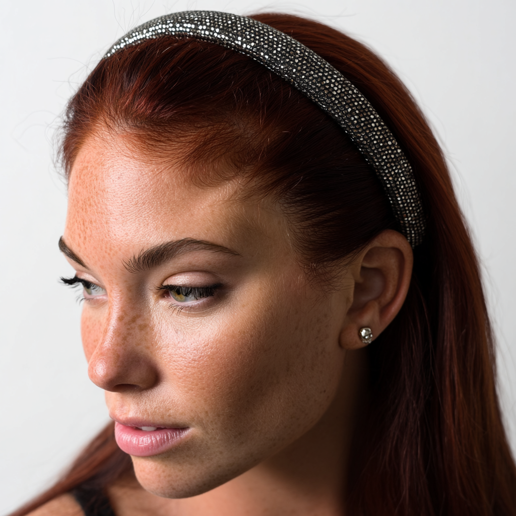 Rhinestone Crystal Padded Headband – Gray (1 inch)