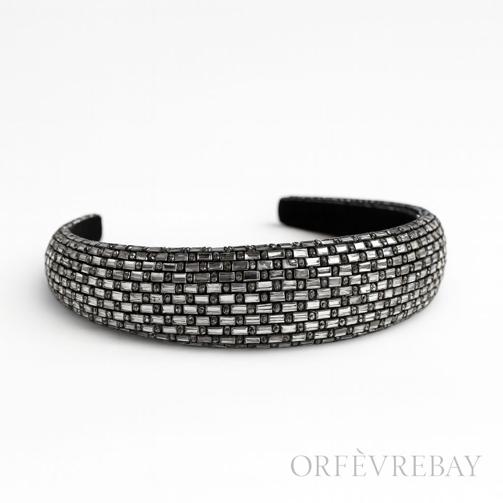 Dash & Dot Rhinestone Padded Crystal Headband – Silver (1 inch)