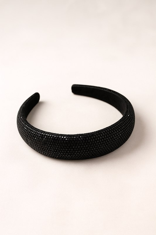 Rhinestone Crystal Padded Headband – Black (1 inch)
