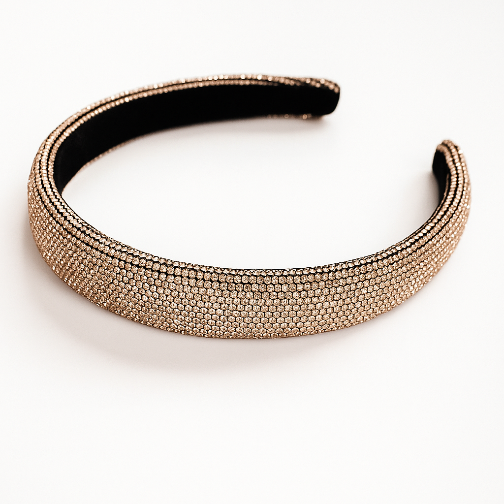 Rhinestone Crystal Padded Headband – Gold (1 inch)