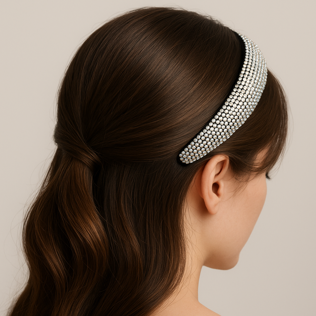 Rhinestone Crystal Padded Headband – Silver (2 inch)