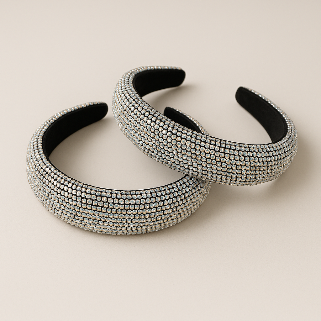Rhinestone Crystal Padded Headband – Silver (2 inch)