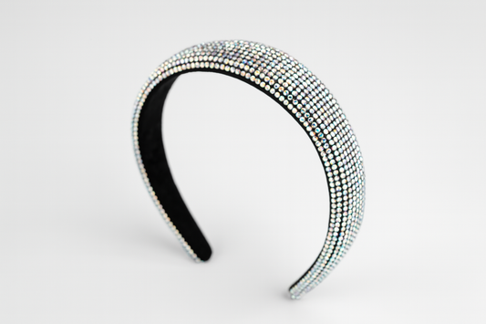 Rhinestone Crystal Padded Headband – Silver (2 inch)