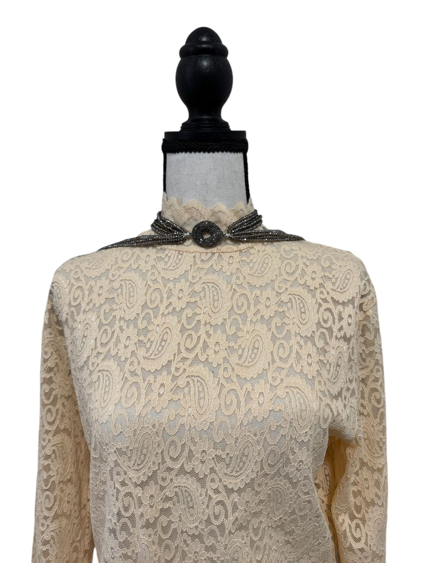 Crystal Scarf Black and Beige Multiway Drape Style Statement Necklace