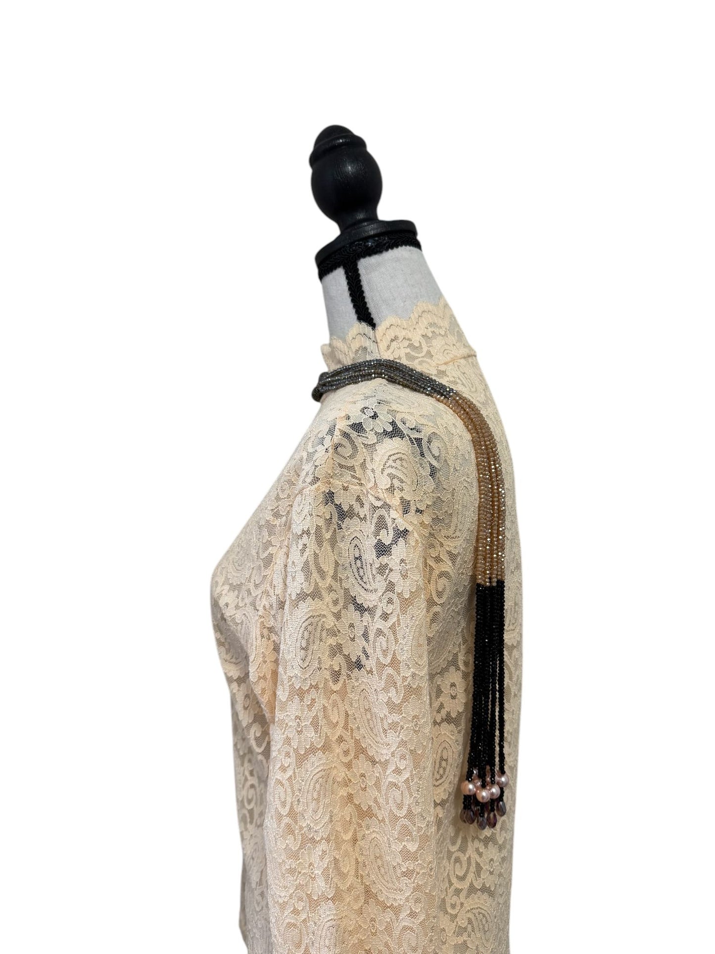 Crystal Scarf Black and Beige Multiway Drape Style Statement Necklace