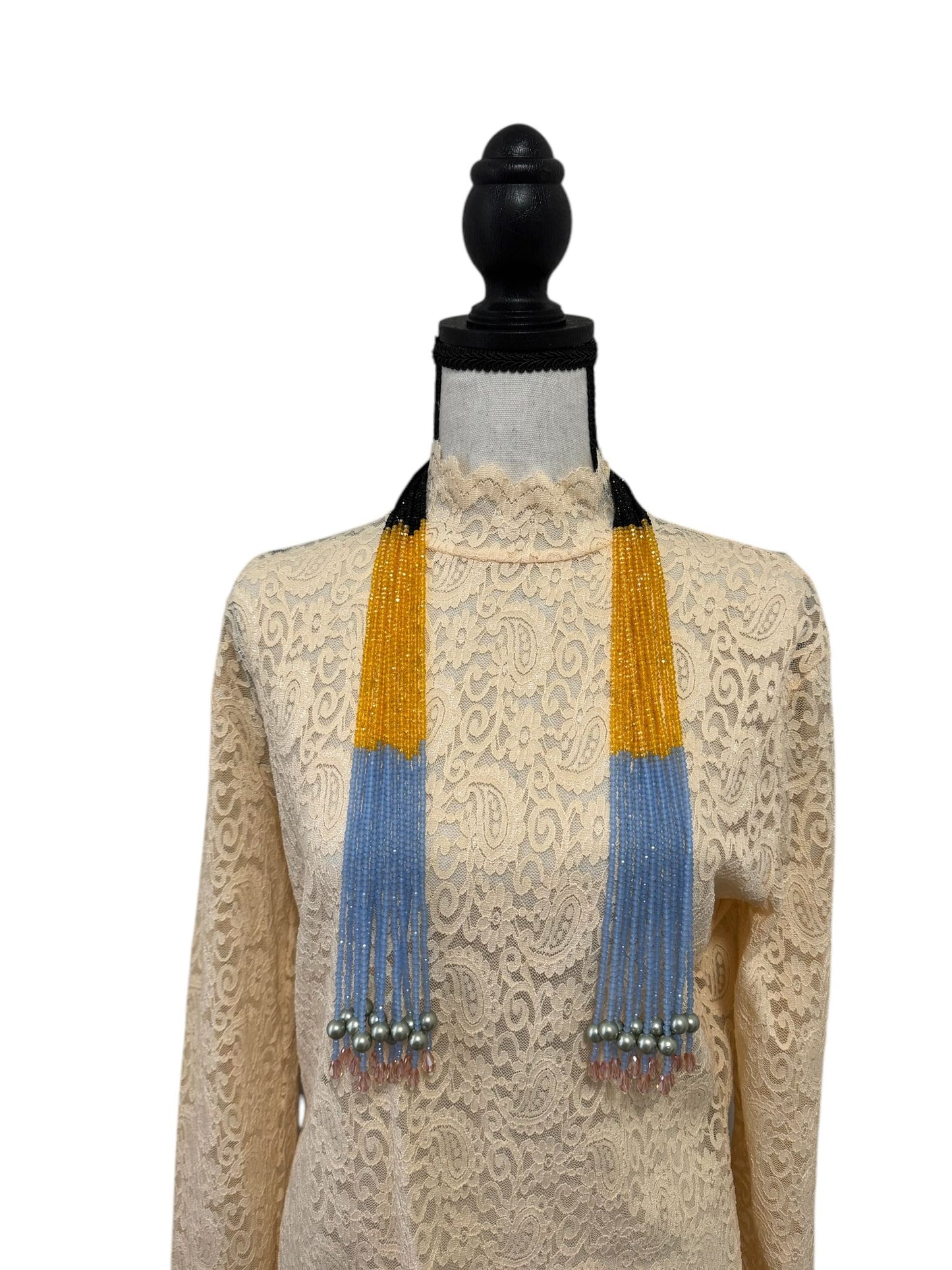 Crystal Scarf Blue and Yellow Multiway Drape Style Statement Necklace