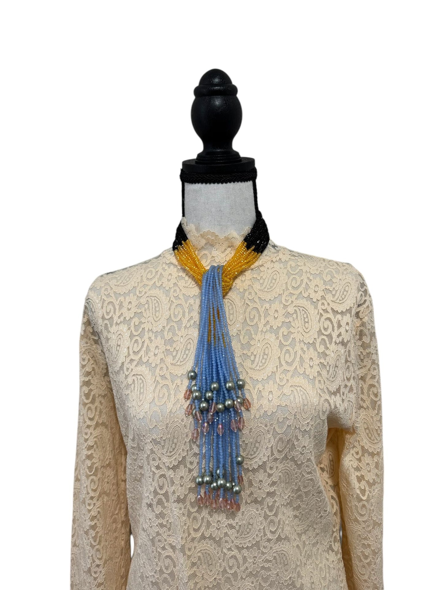 Crystal Scarf Blue and Yellow Multiway Drape Style Statement Necklace