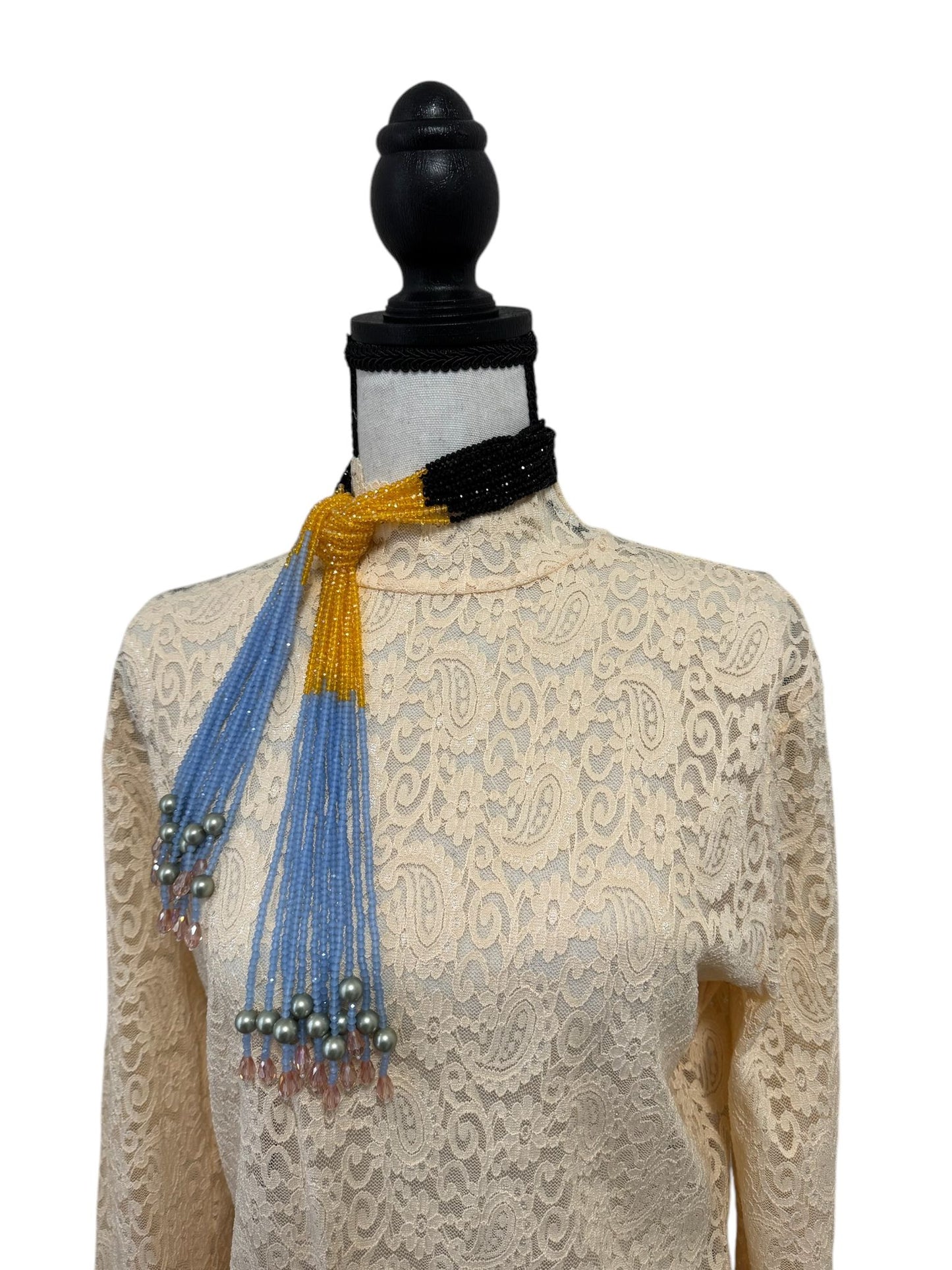 Crystal Scarf Blue and Yellow Multiway Drape Style Statement Necklace