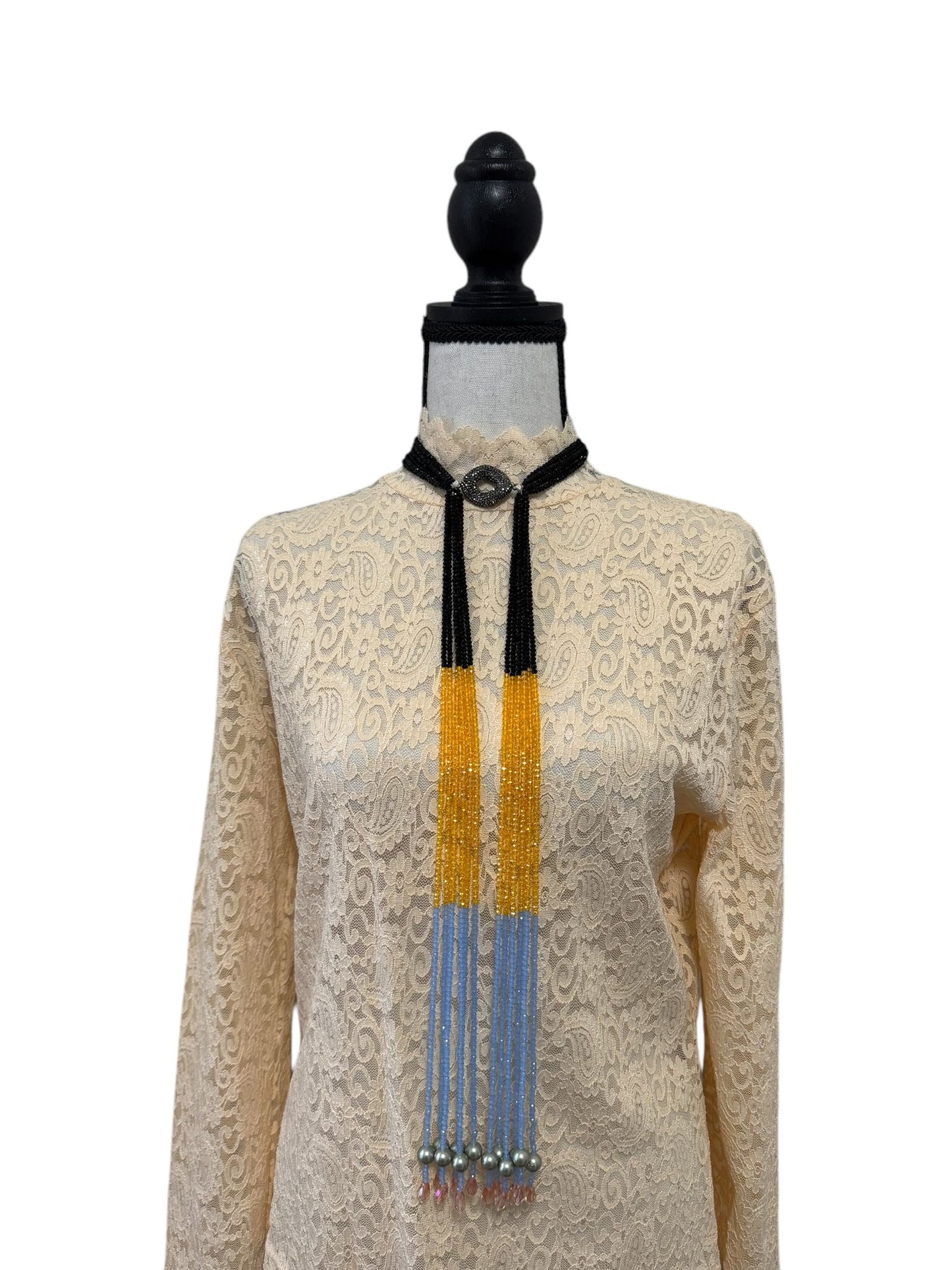 Crystal Scarf Blue and Yellow Multiway Drape Style Statement Necklace