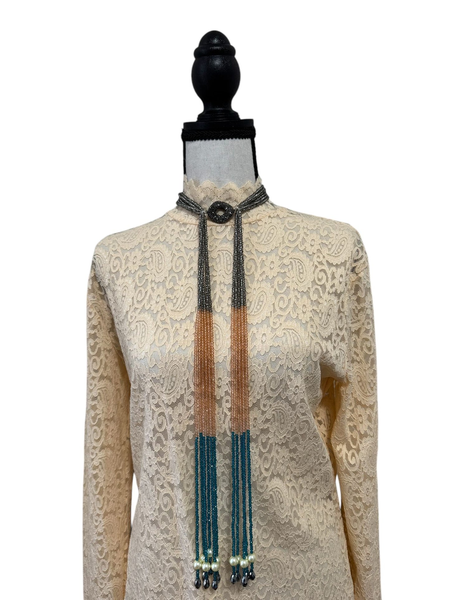 Crystal Scarf Peach and Teal Multiway Drape Style Statement Necklace