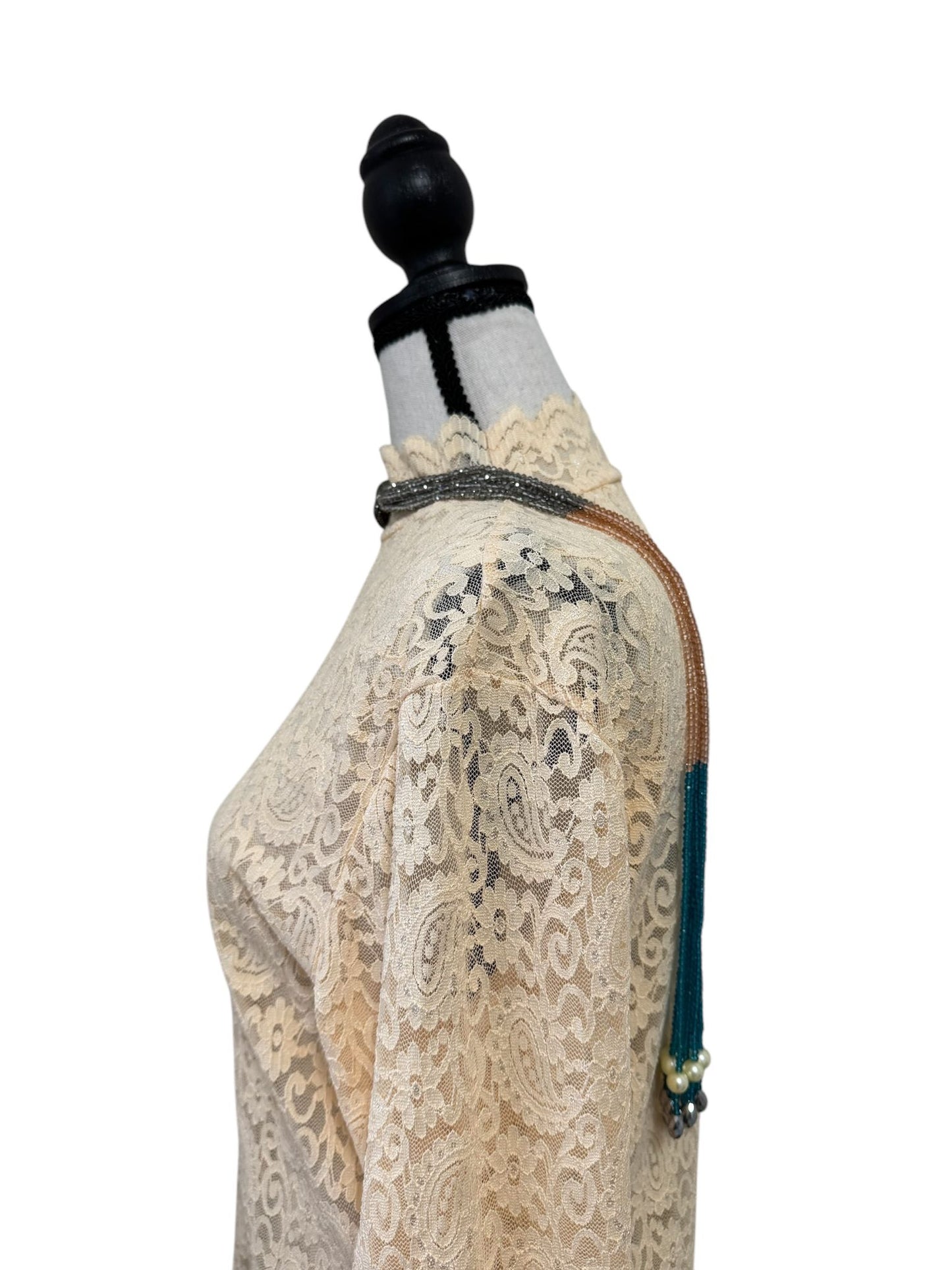 Crystal Scarf Peach and Teal Multiway Drape Style Statement Necklace