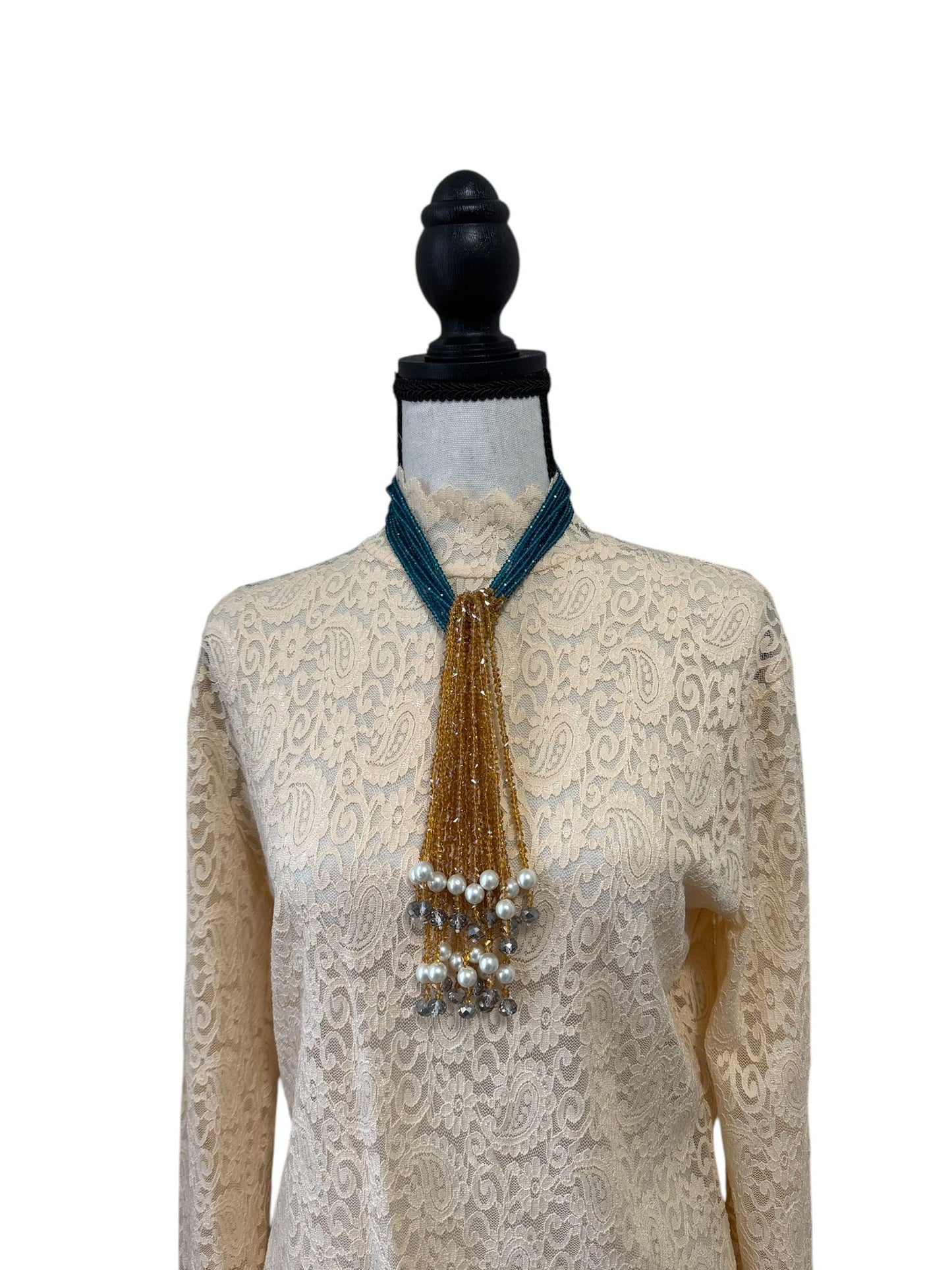 Crystal Scarf Teel and Topaz Multiway Drape Style Statement Necklace