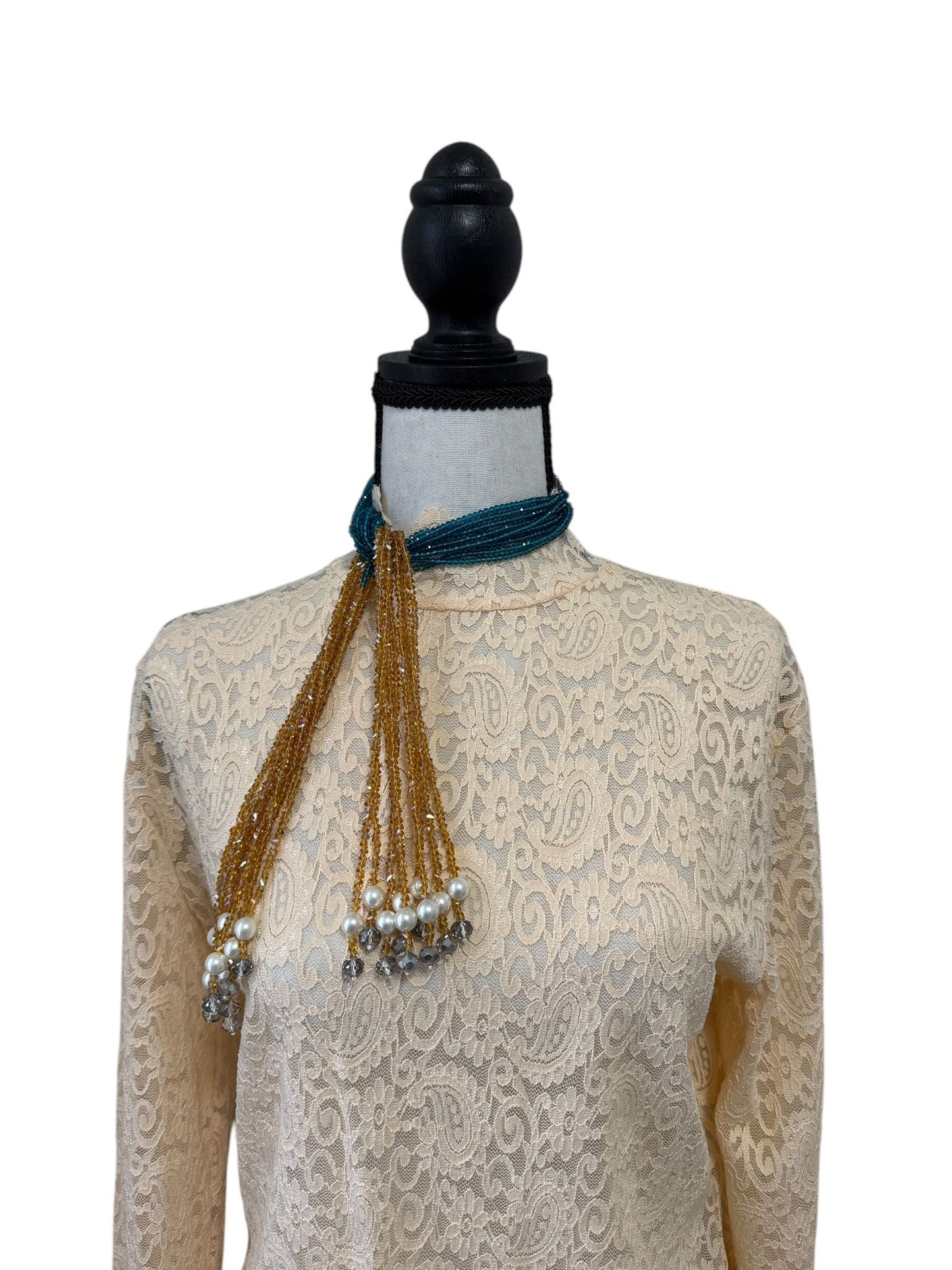 Crystal Scarf Teel and Topaz Multiway Drape Style Statement Necklace