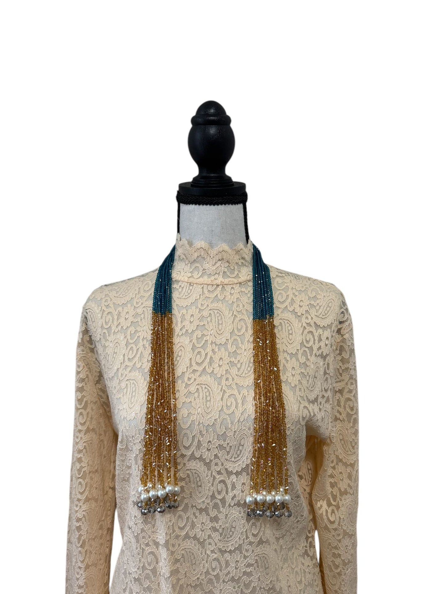 Crystal Scarf Teel and Topaz Multiway Drape Style Statement Necklace