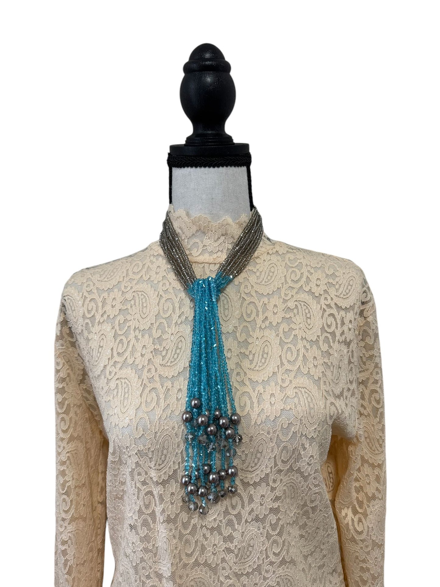 Crystal Scarf Smoky and Sky Blue Multiway Drape Style Statement Necklace