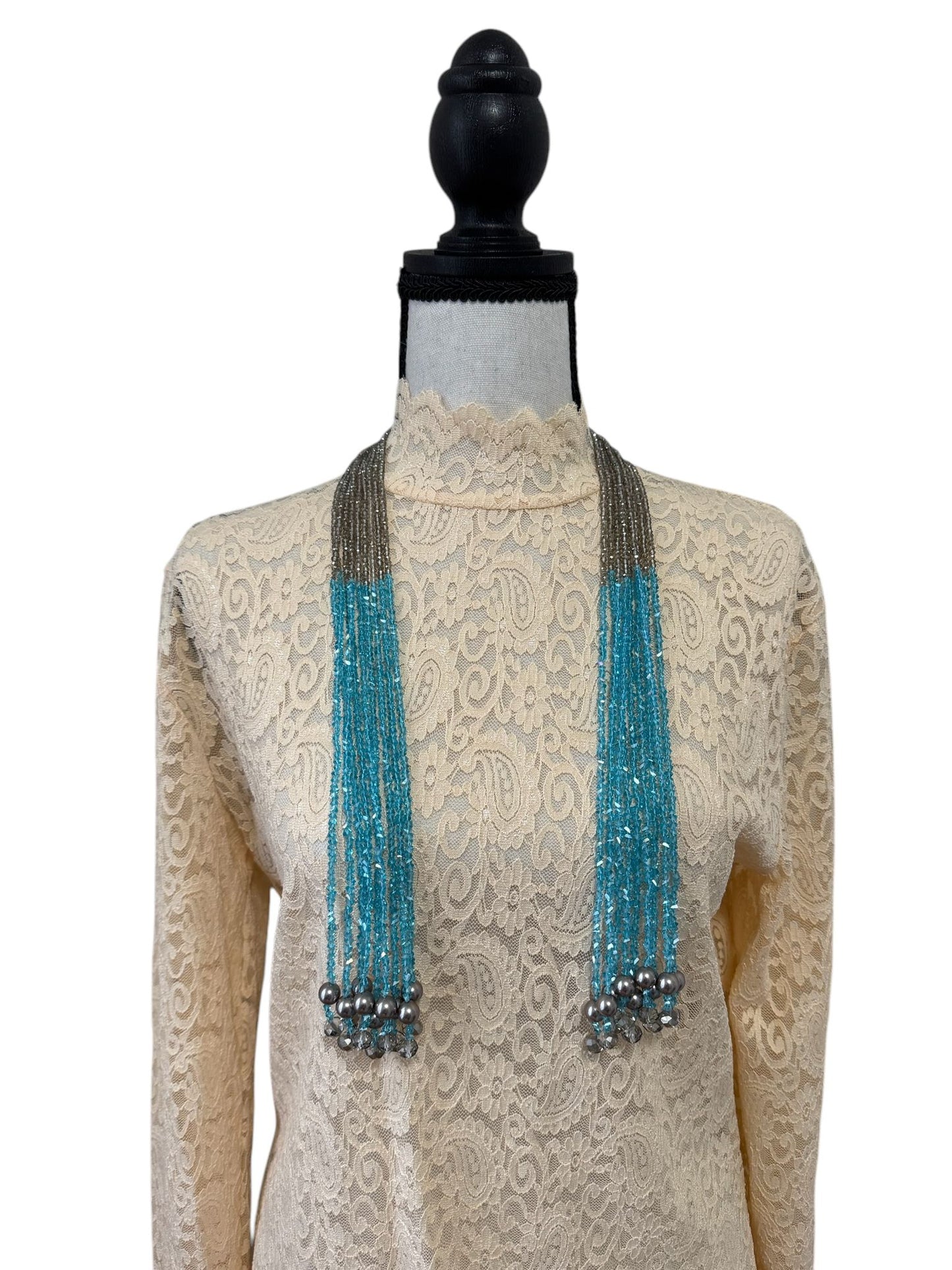 Crystal Scarf Smoky and Sky Blue Multiway Drape Style Statement Necklace