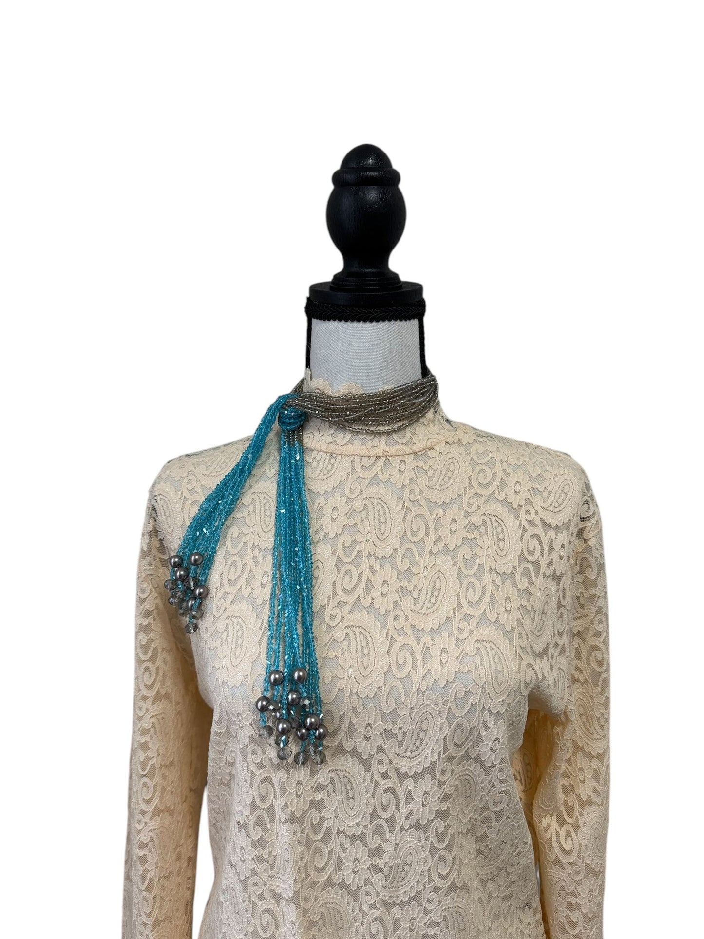Crystal Scarf Smoky and Sky Blue Multiway Drape Style Statement Necklace