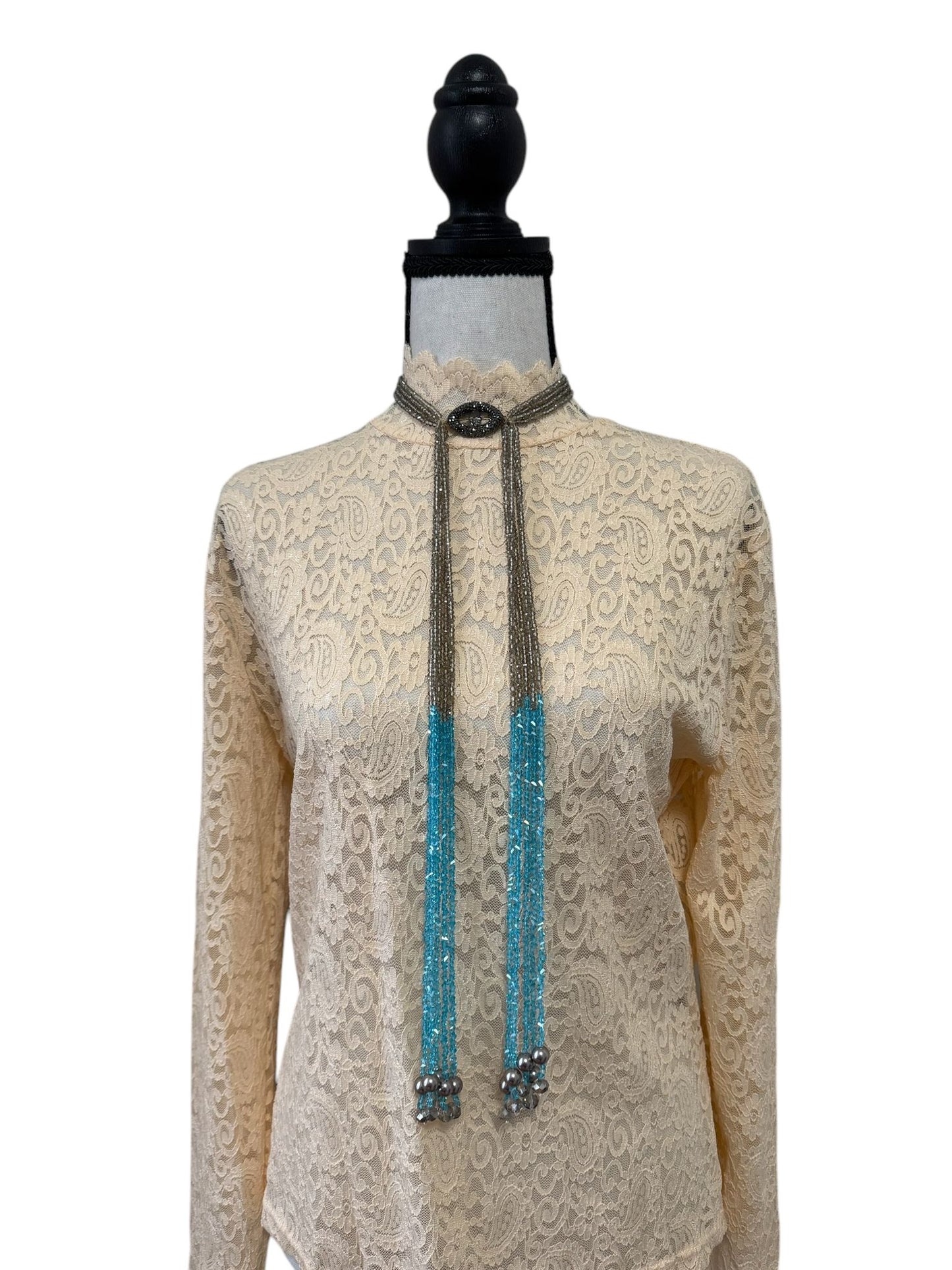Crystal Scarf Smoky and Sky Blue Multiway Drape Style Statement Necklace