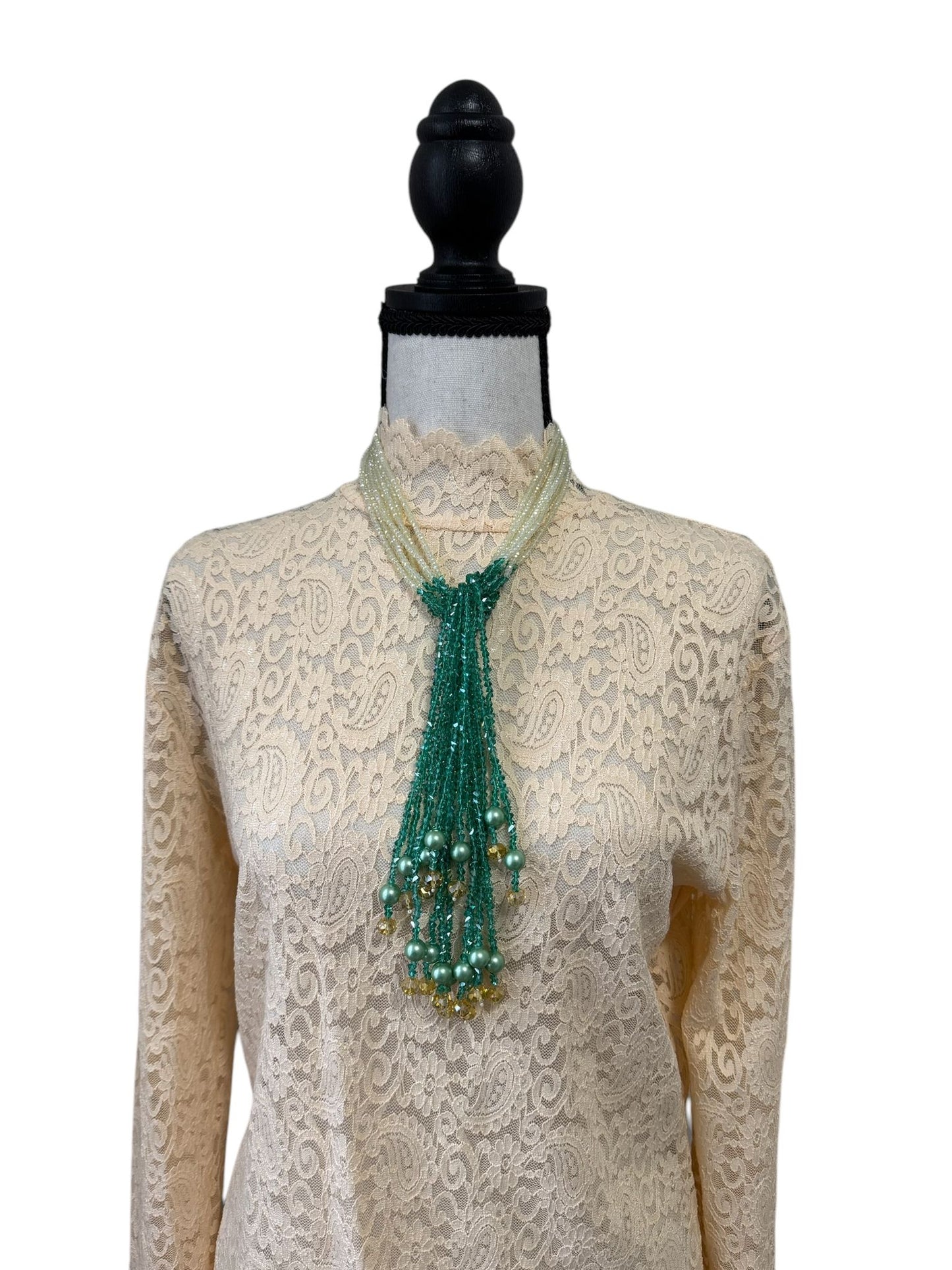 Crystal Scarf Emerald and Pale Green Multiway Drape Style Statement Necklace