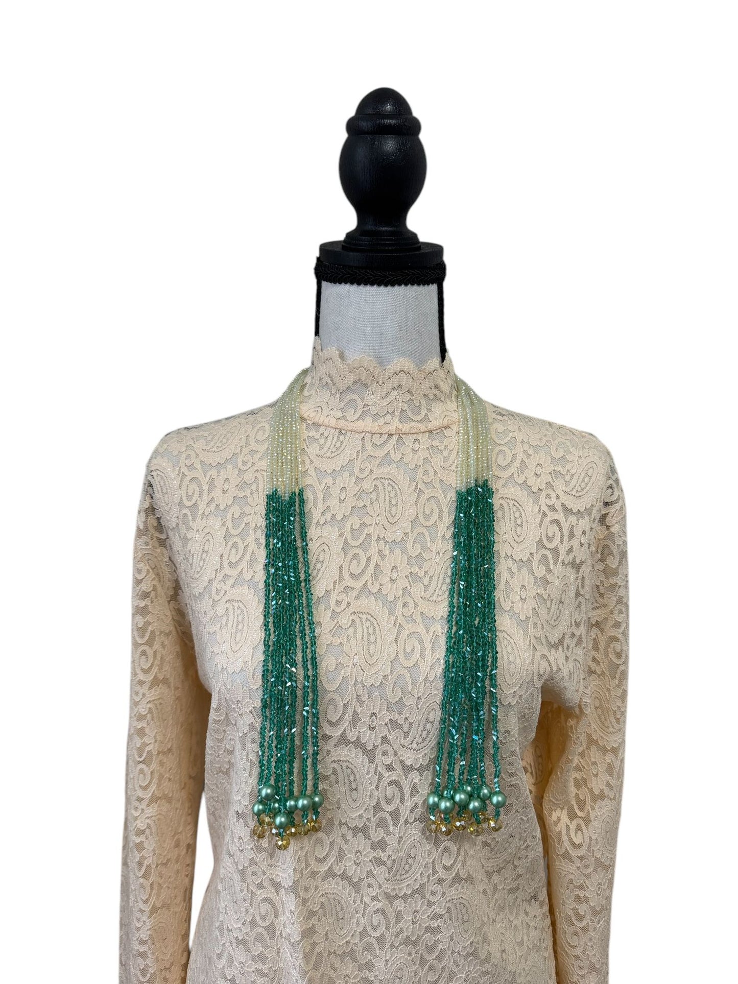 Crystal Scarf Emerald and Pale Green Multiway Drape Style Statement Necklace