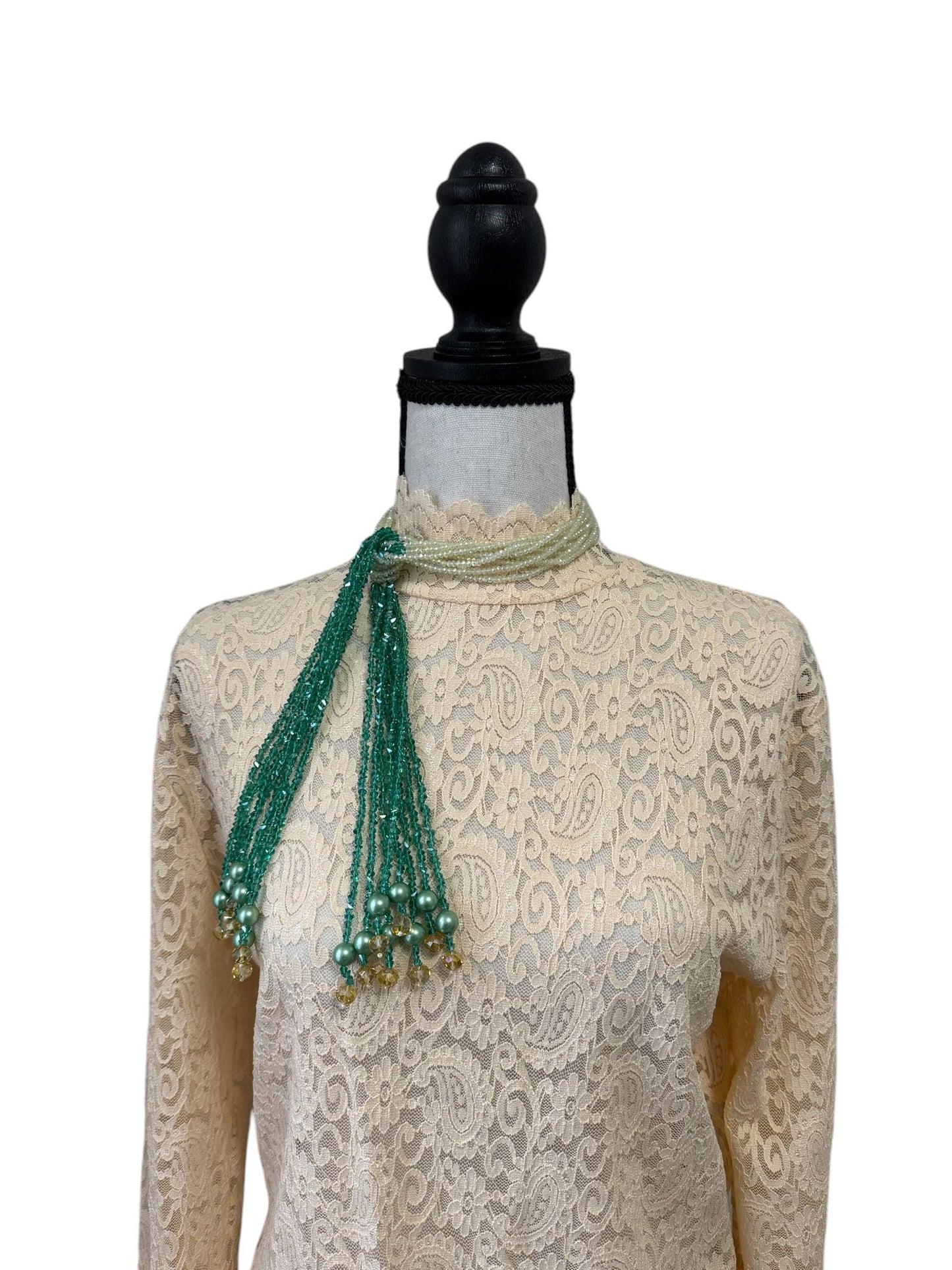 Crystal Scarf Emerald and Pale Green Multiway Drape Style Statement Necklace