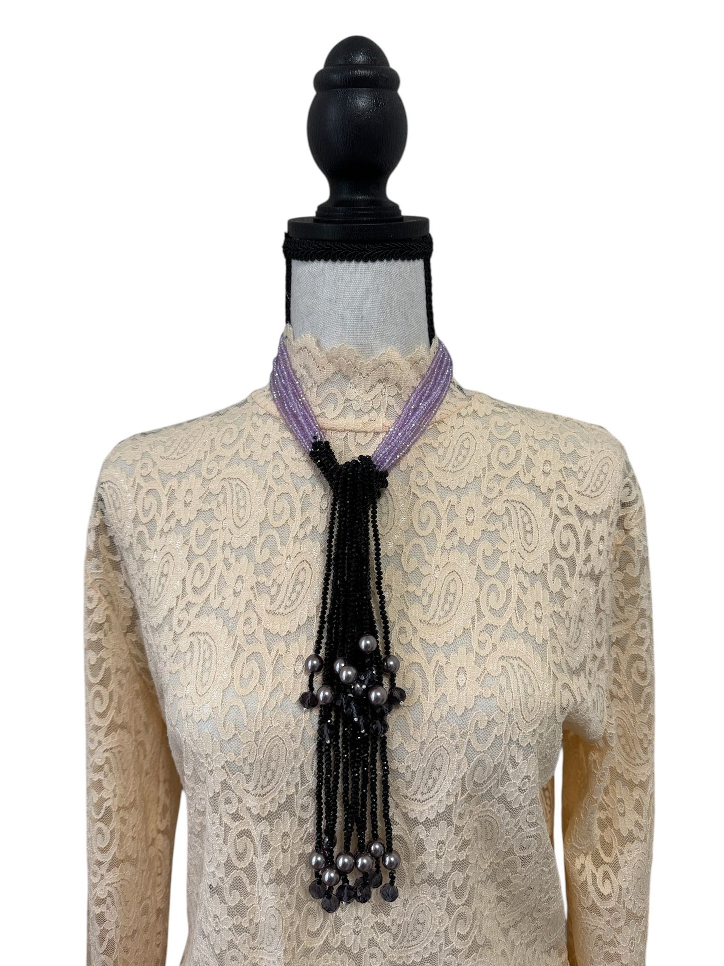 Crystal Scarf Lilac and Black Multiway Drape Style Statement Necklace