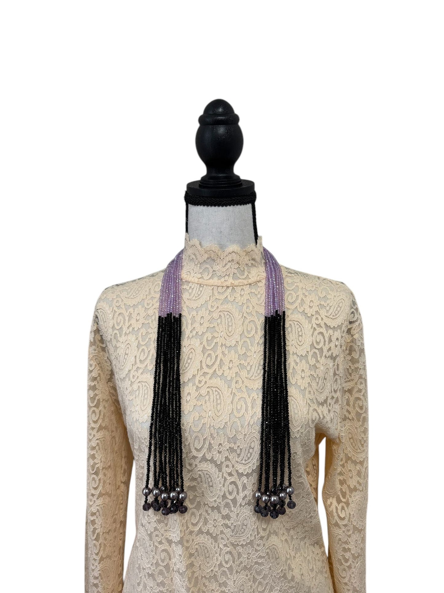 Crystal Scarf Lilac and Black Multiway Drape Style Statement Necklace